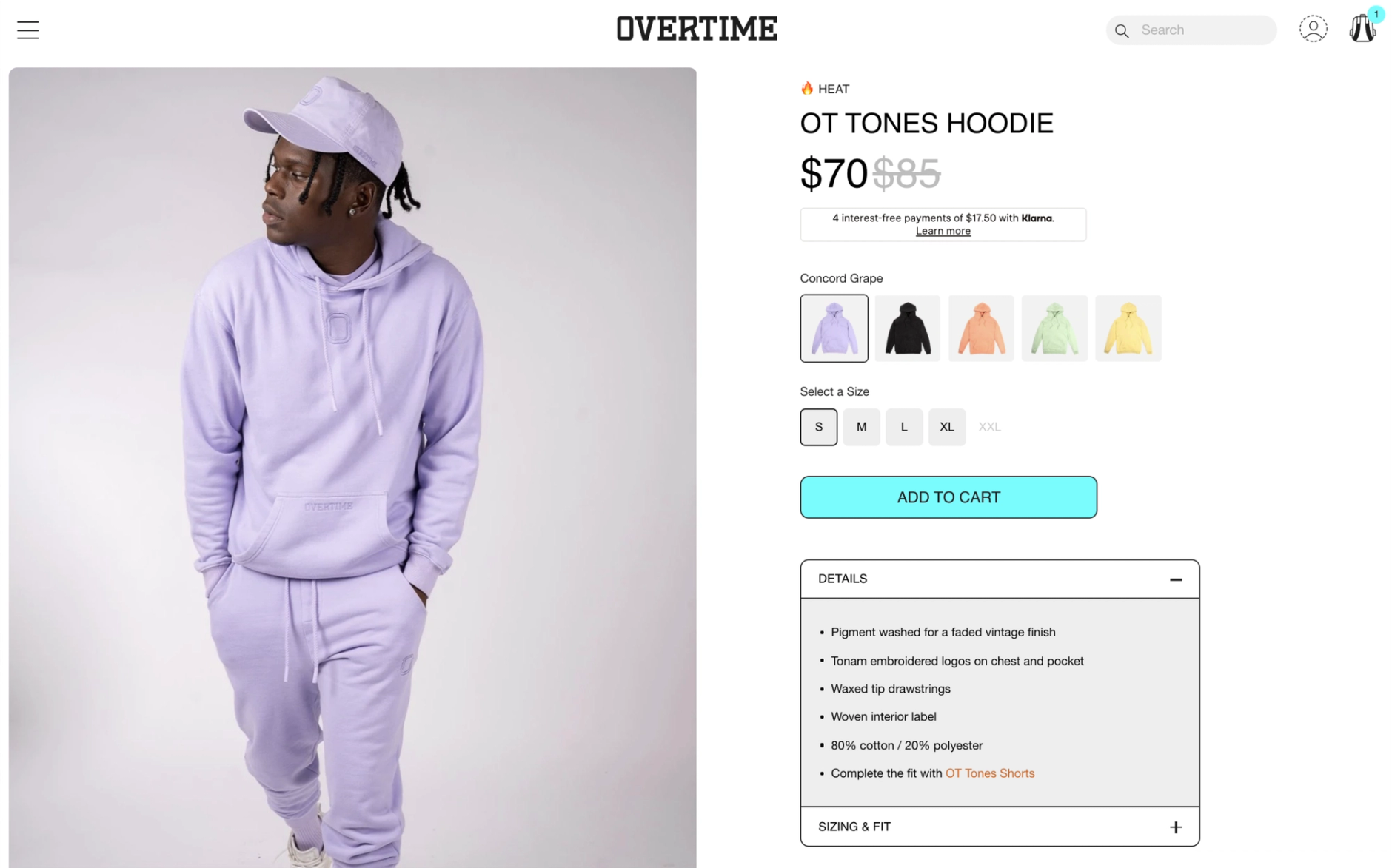 Desktop screenshot of Overtime's minimal PDP