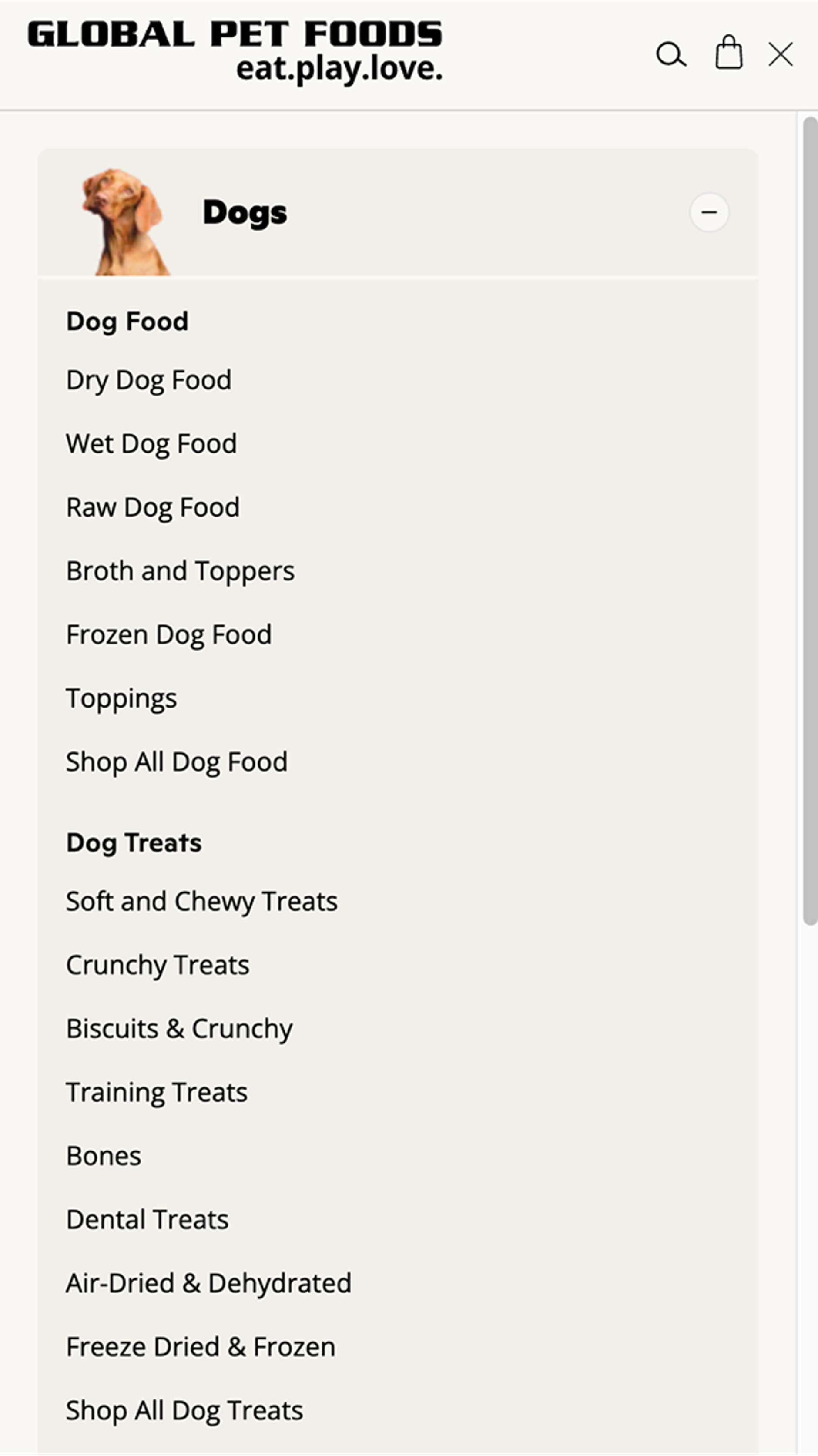 Overview page Dogs Global Pet Foods