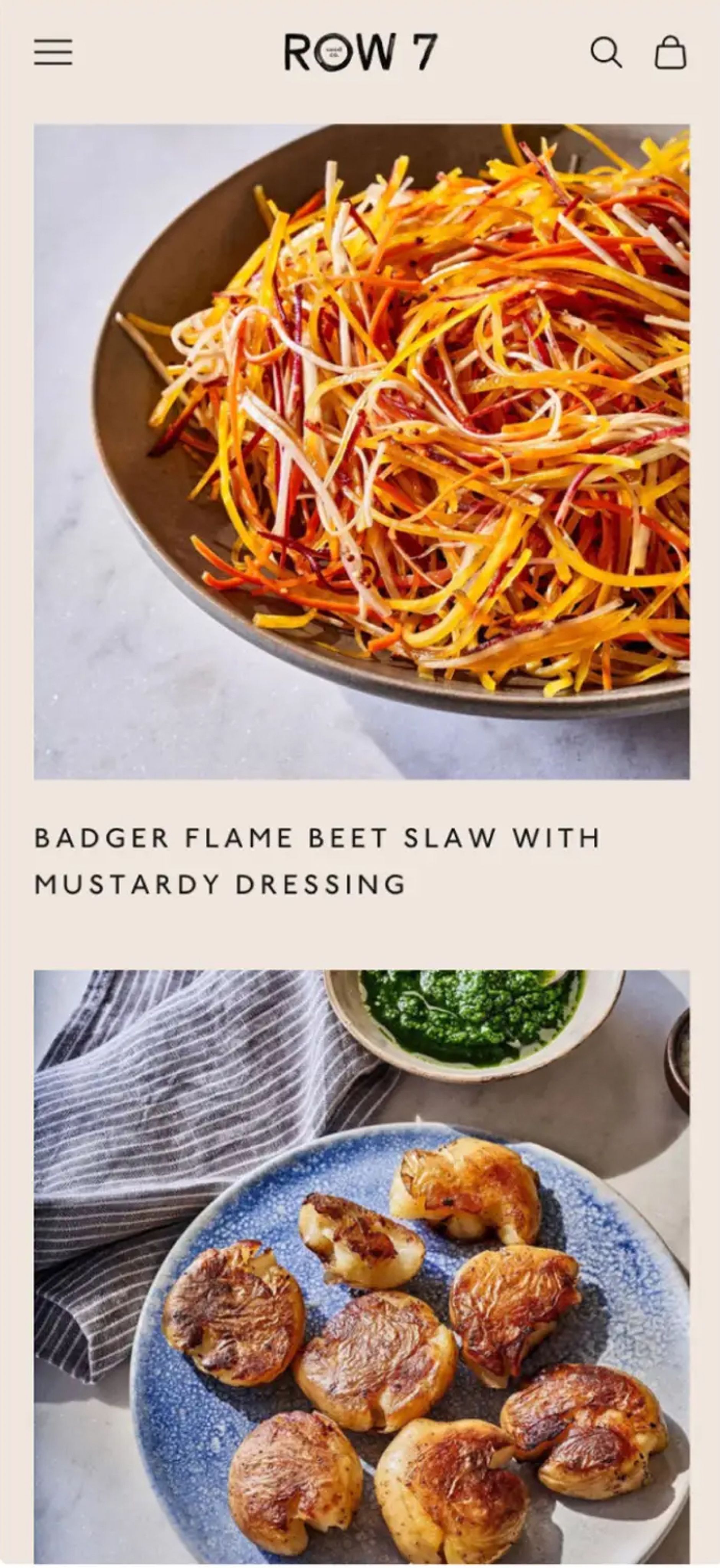 Mobile screenshot of Row 7 recipes blog