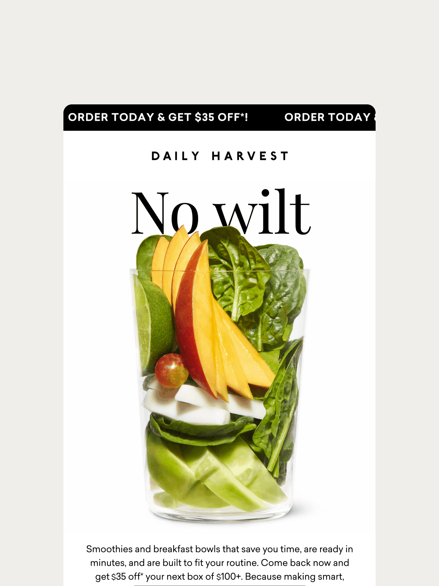 Screenshot of Daily Harvest Marketing Email 