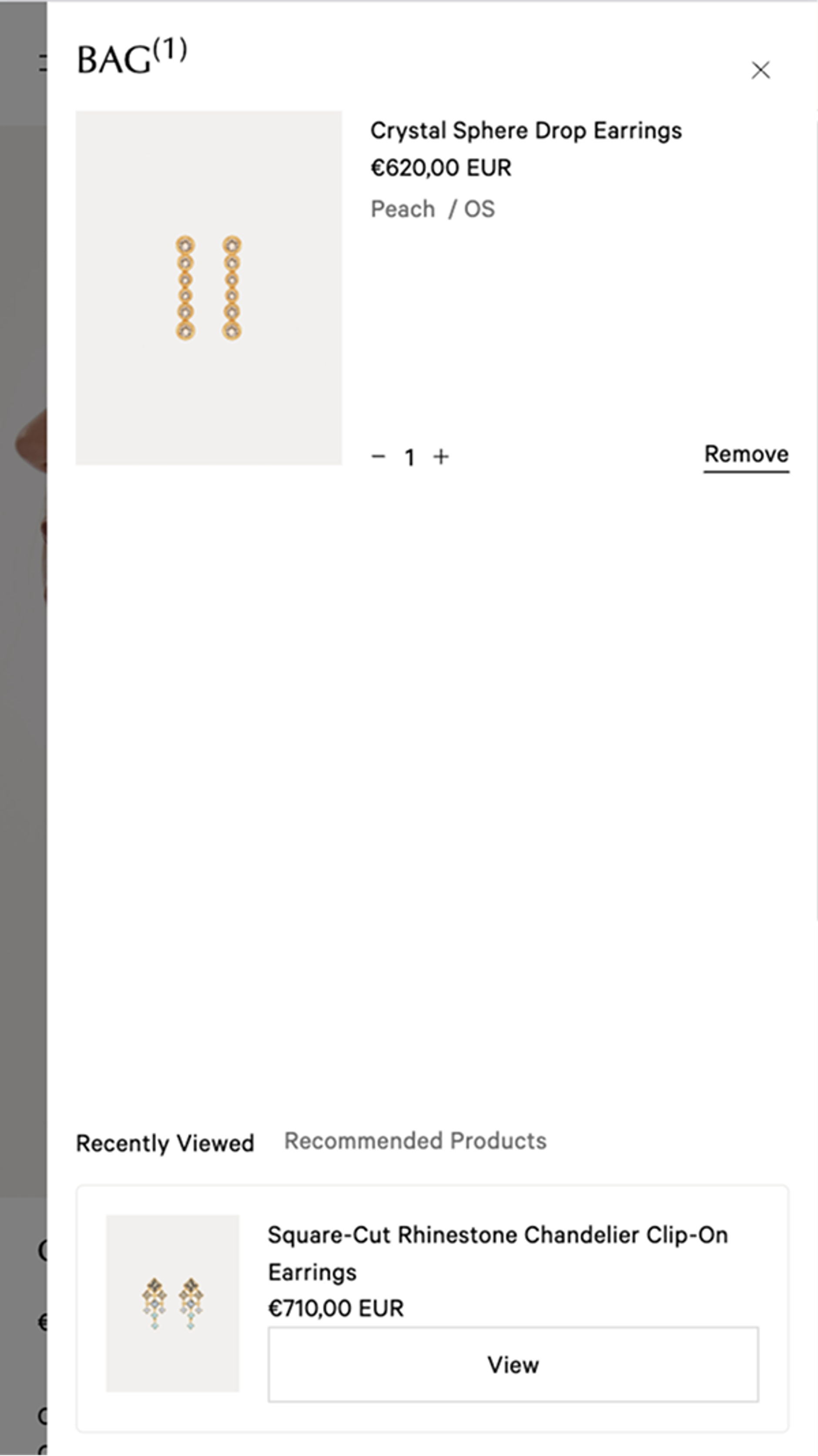 Screenshot my bag page