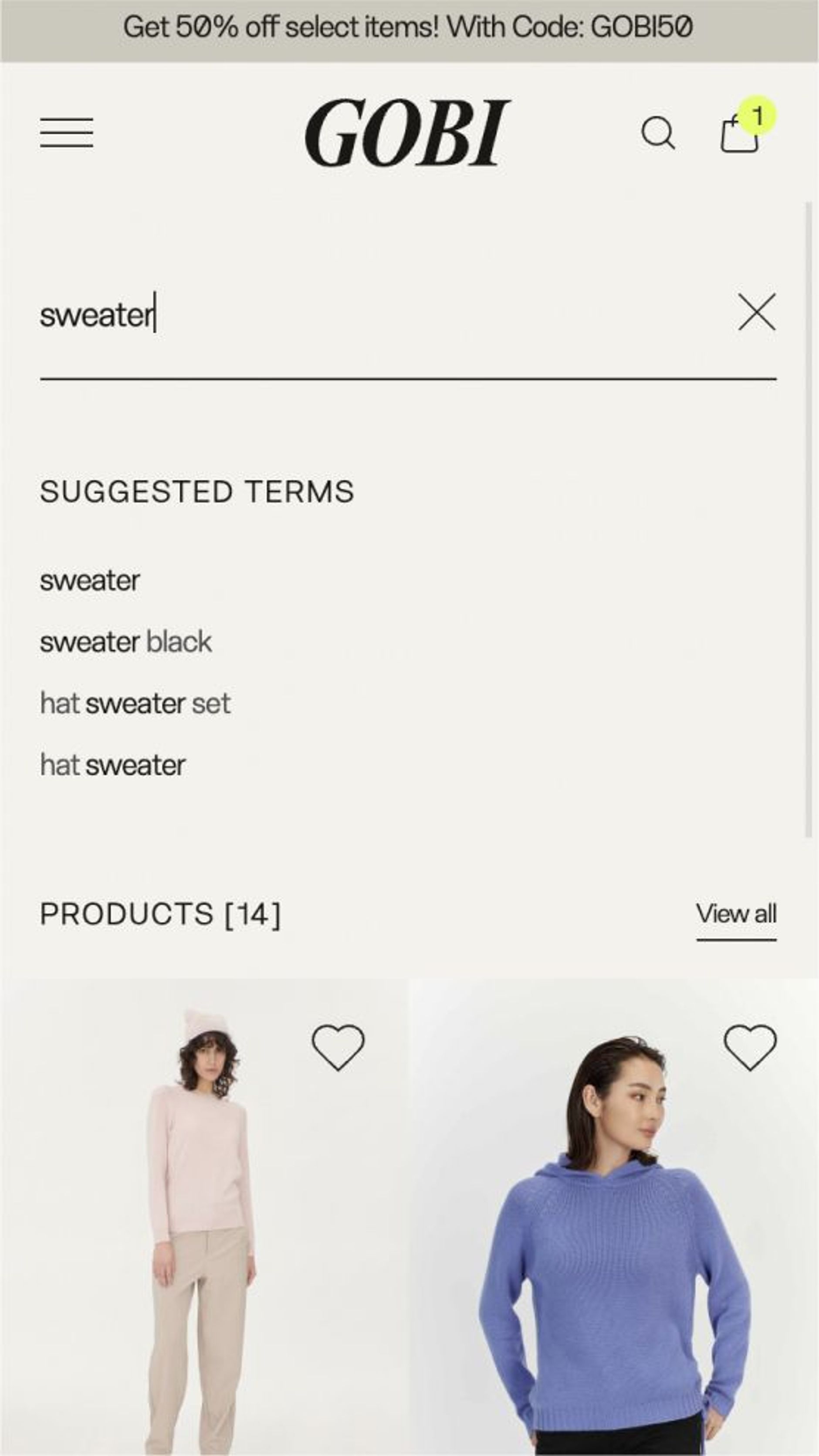 Mobile search on Gobi's website