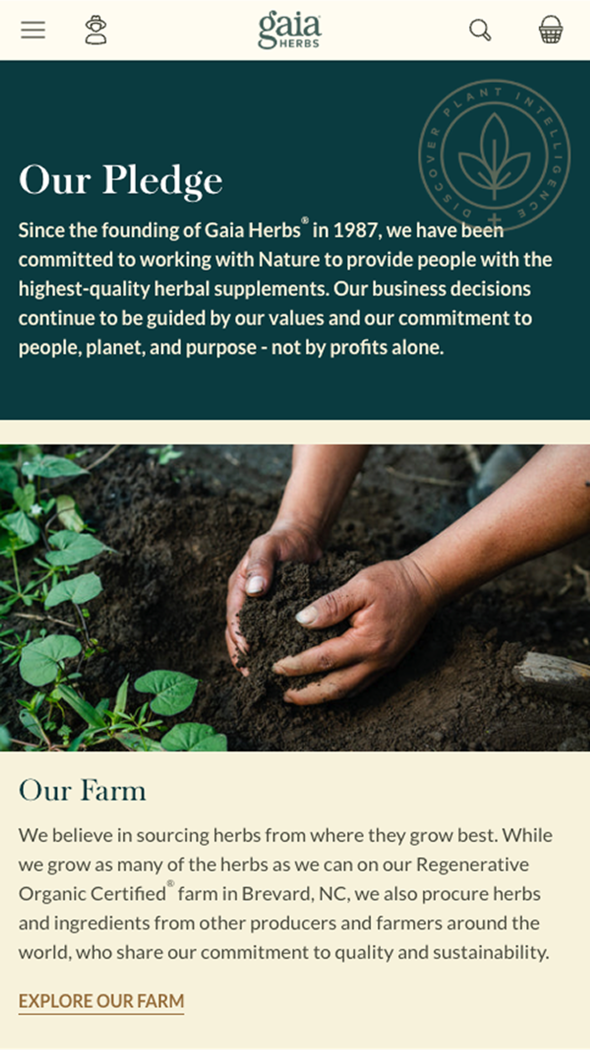 Gaia Herbs 'our pledge' page on their website