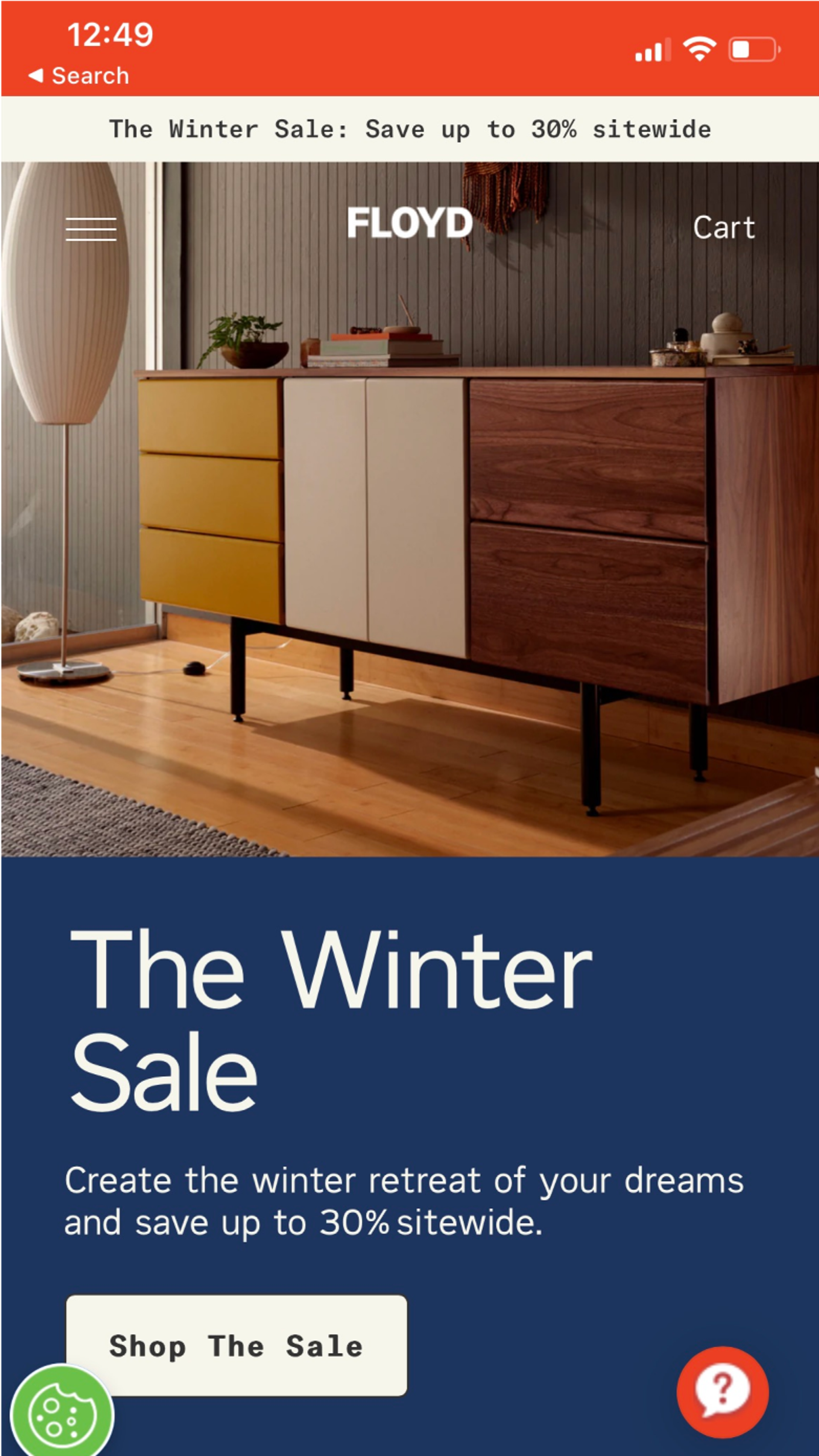 Mobile screenshot of Floyd's homepage hero