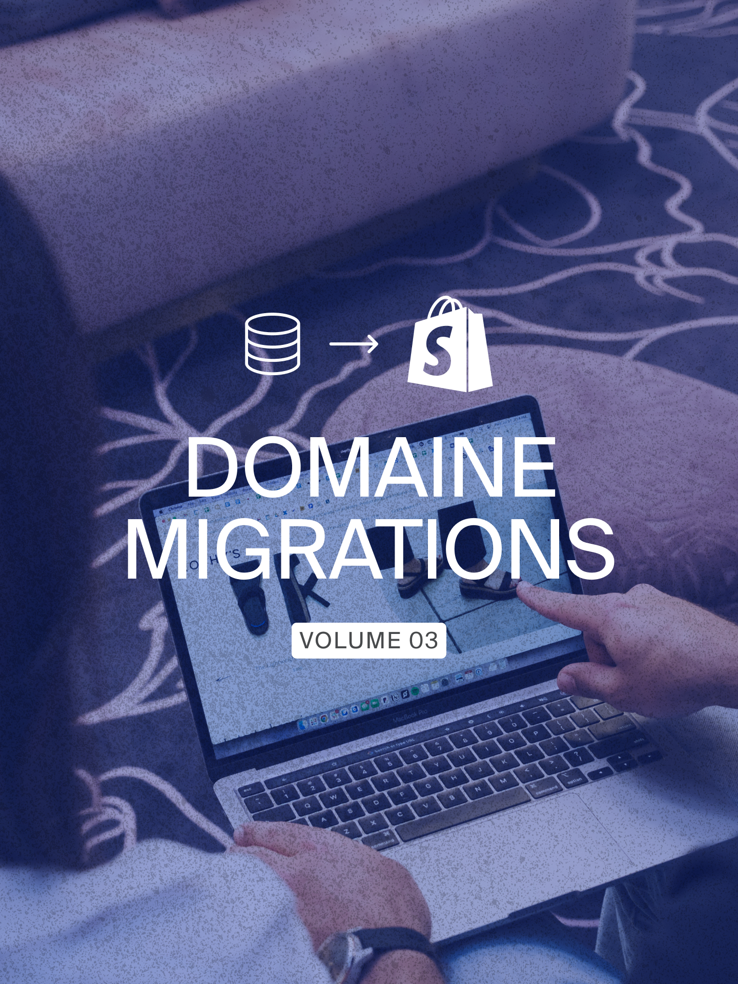 Graphic of series title with background image of team members looking at a laptop screen