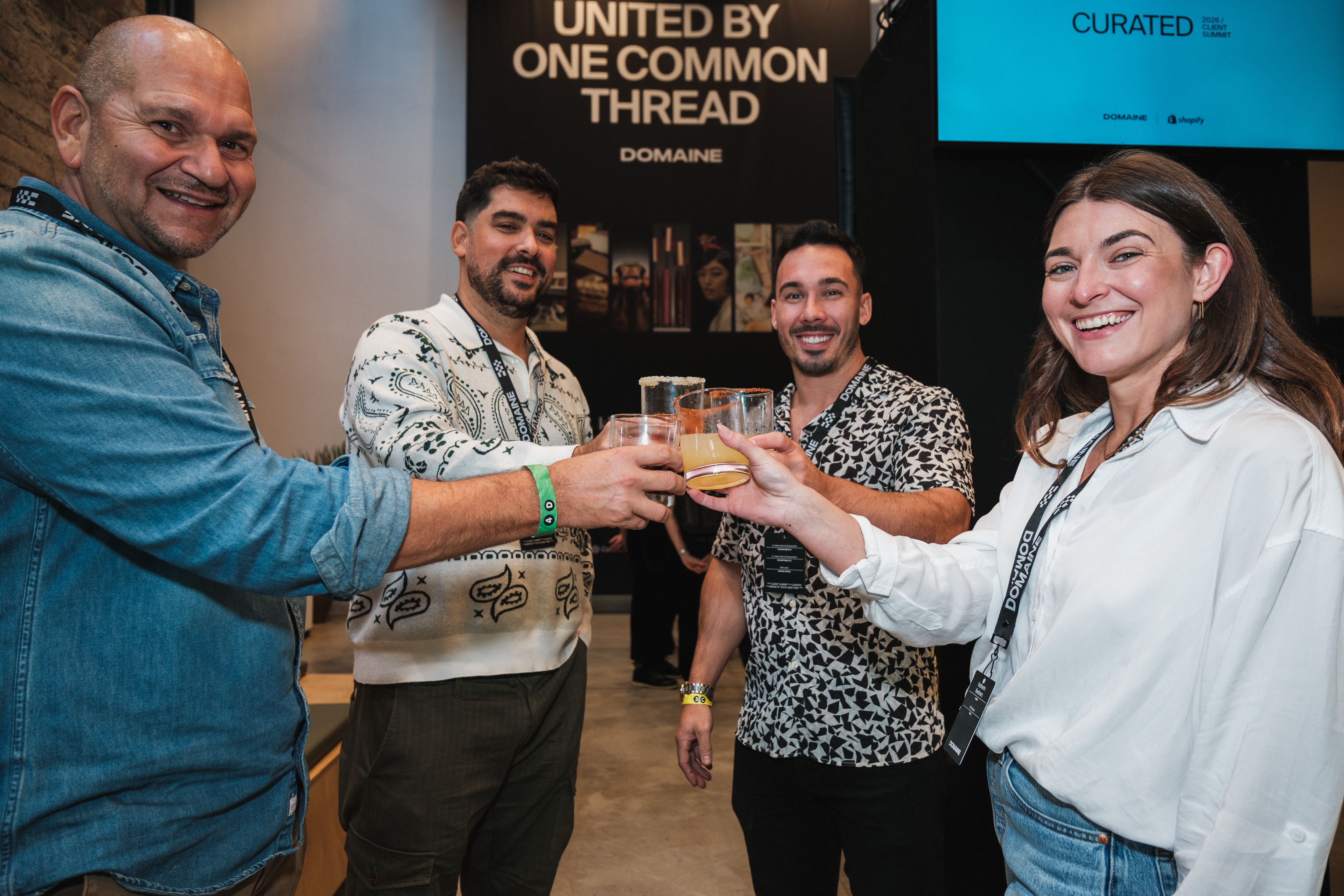 domaine team cheers with drinks