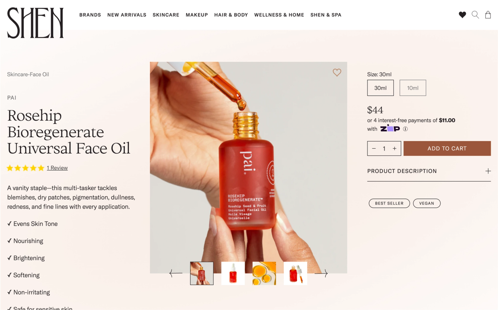 Desktop screenshot of Shen's product page