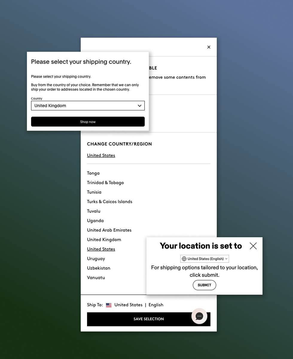 Language/region selectors of different UIs