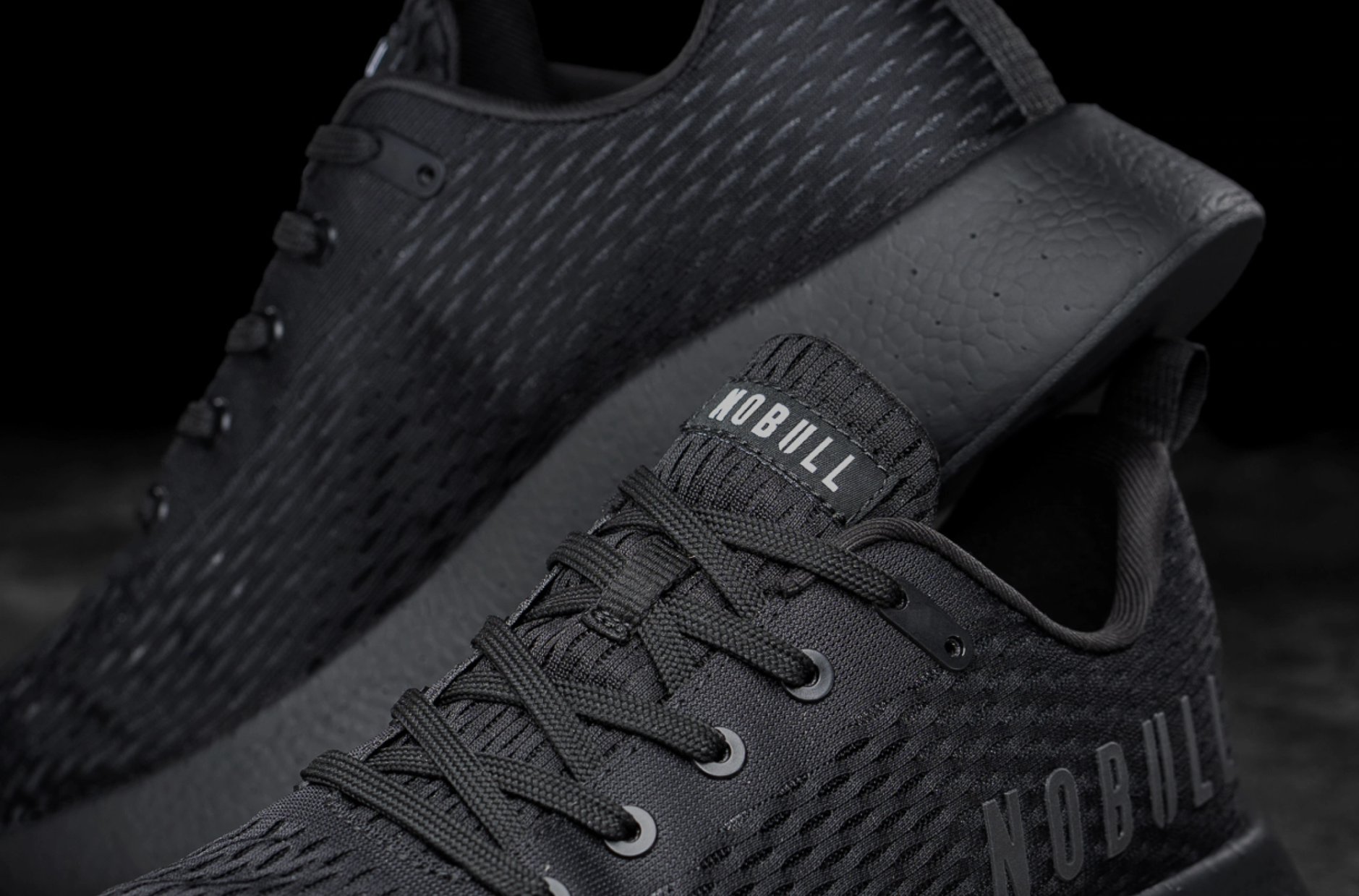Detail shot of black Nobull sneakers