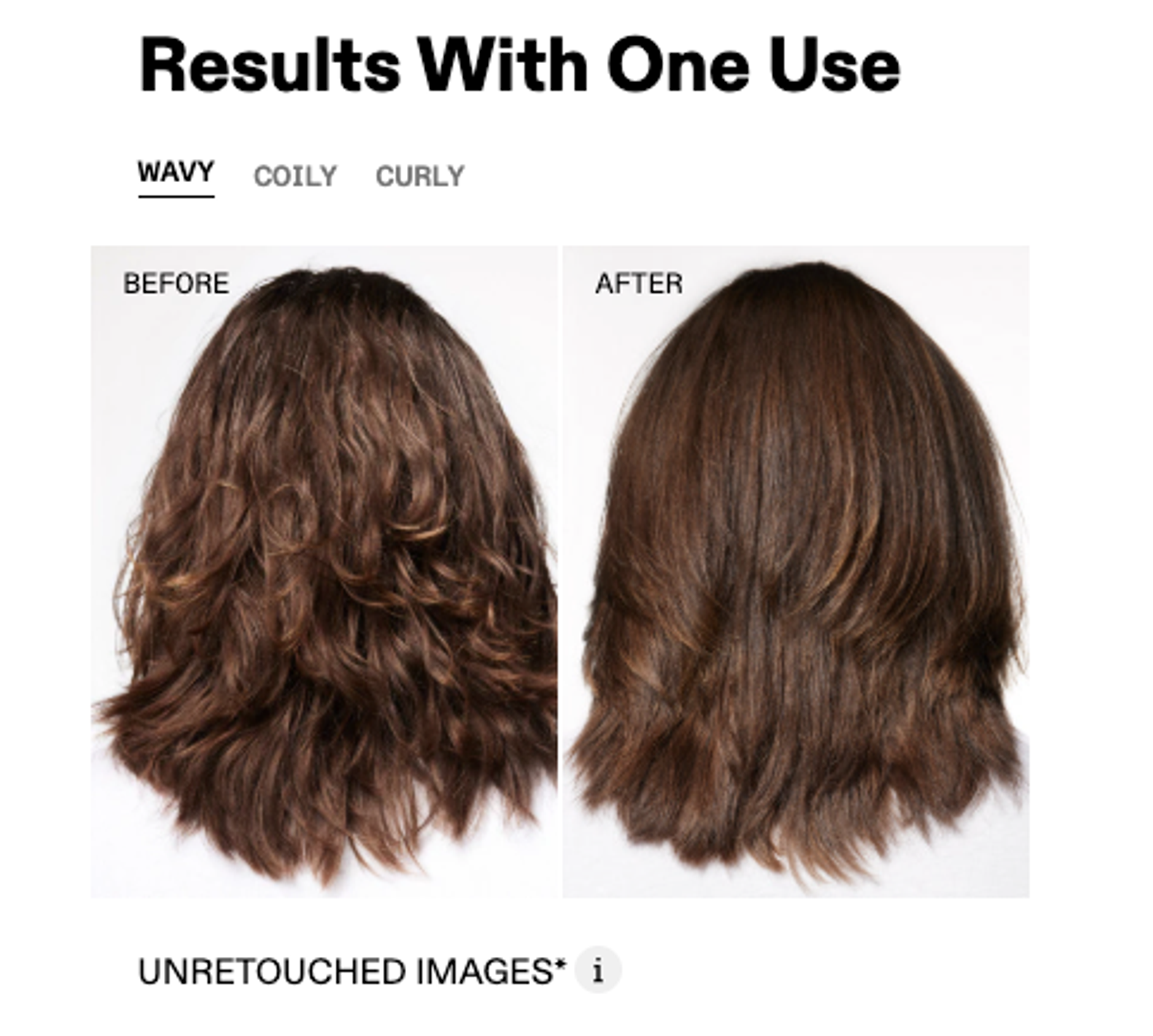 Olaplex website module showing real customer results using product
