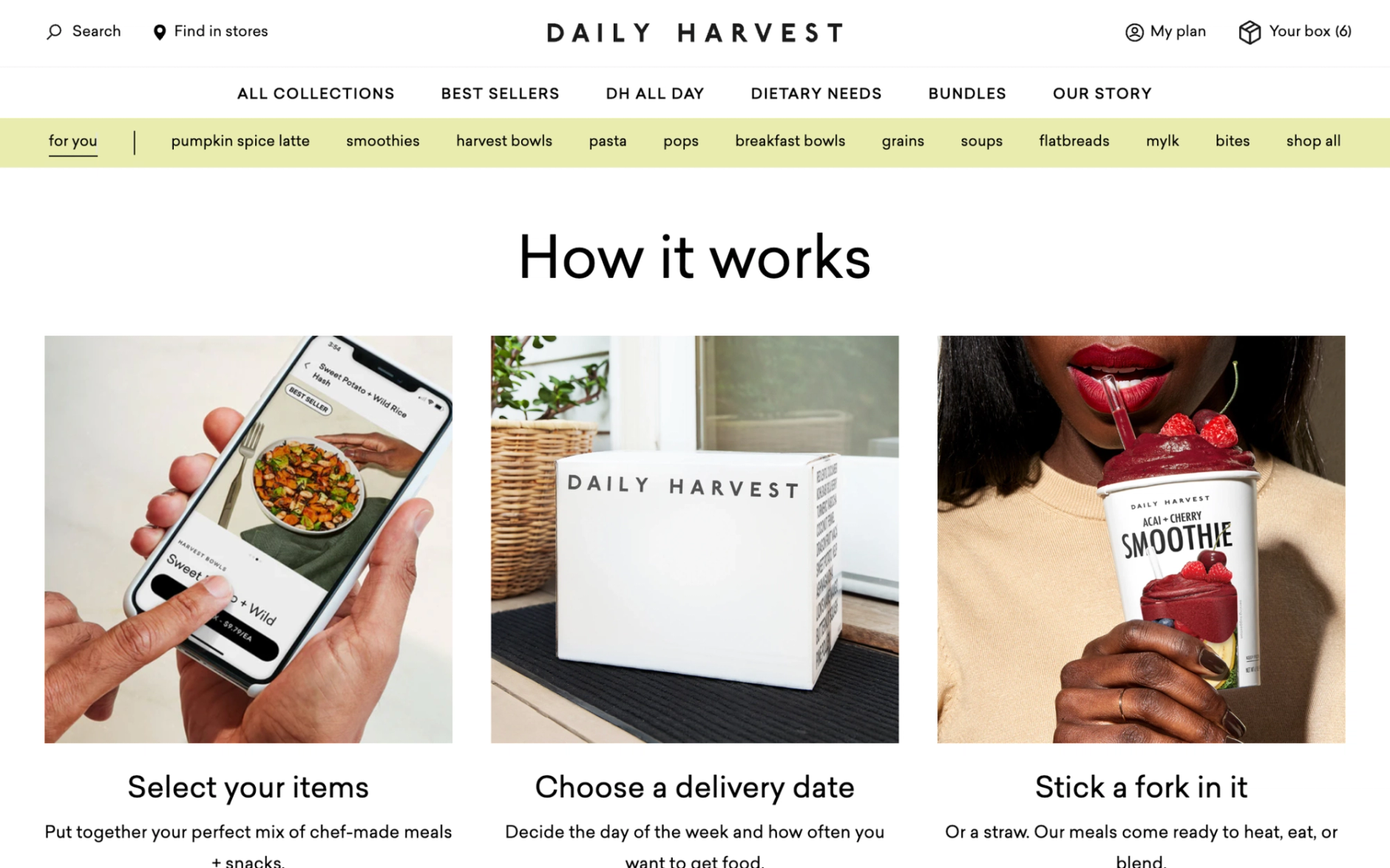 Daily Harvest 'How it works' module