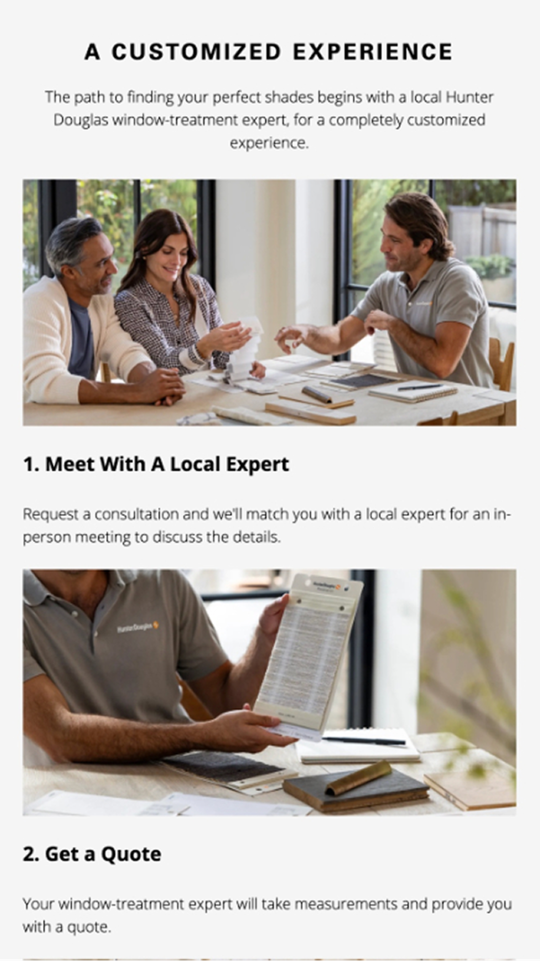 Hunter Douglas customized experience screenshot
