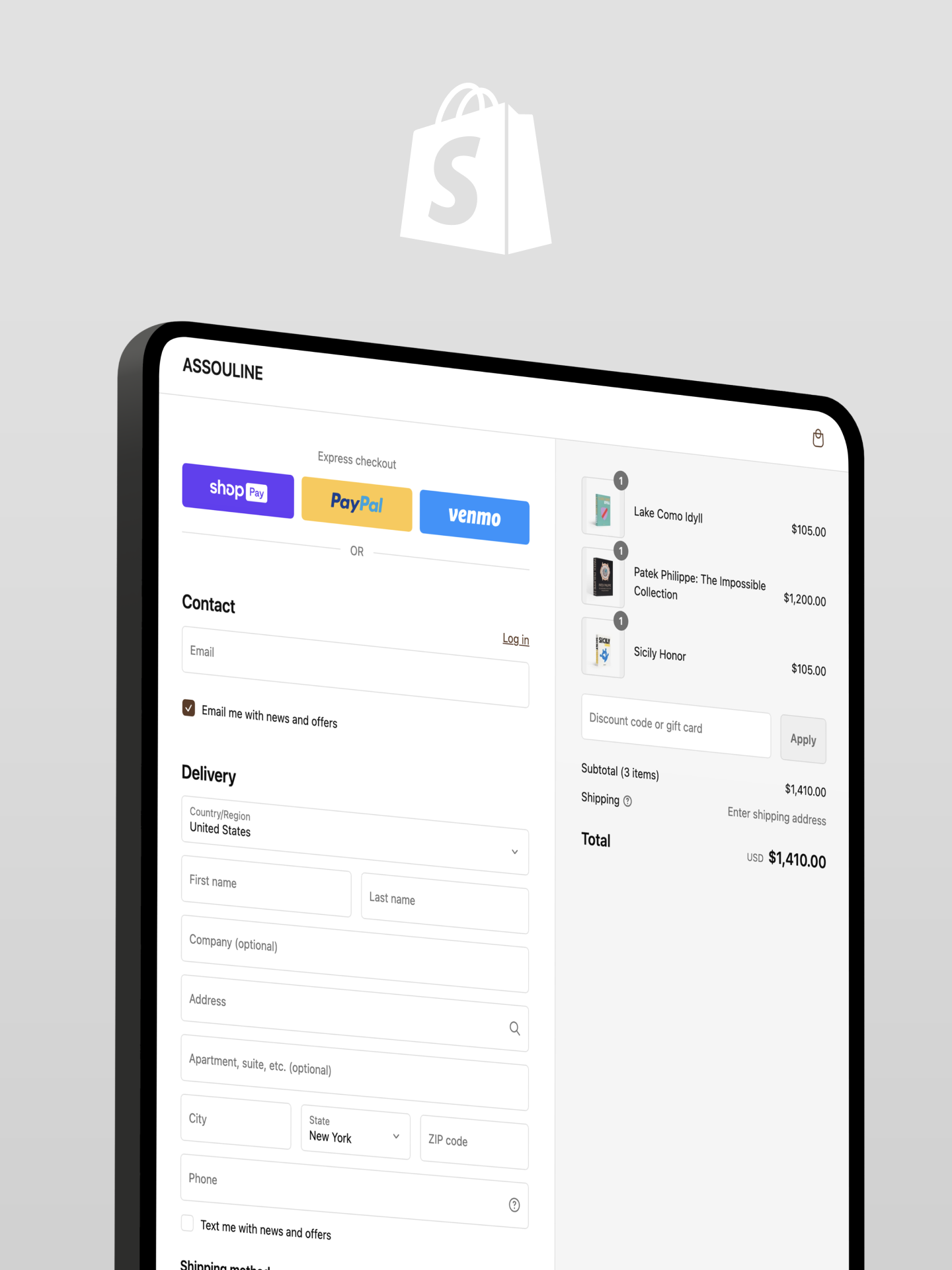 Tablet view of Shopify Checkout