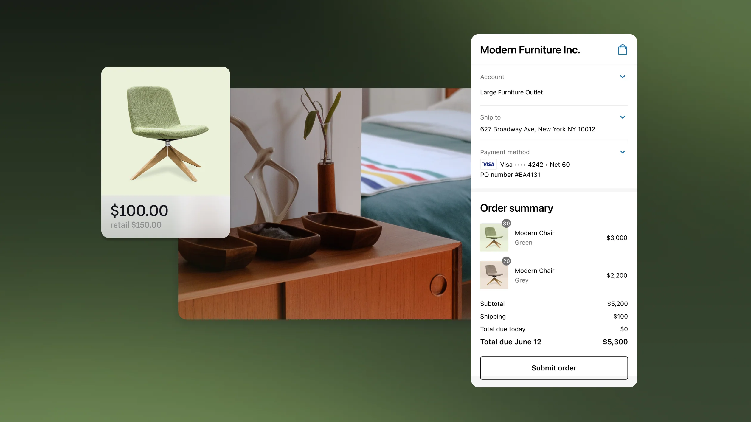 Modules of Shopify B2B on a green background