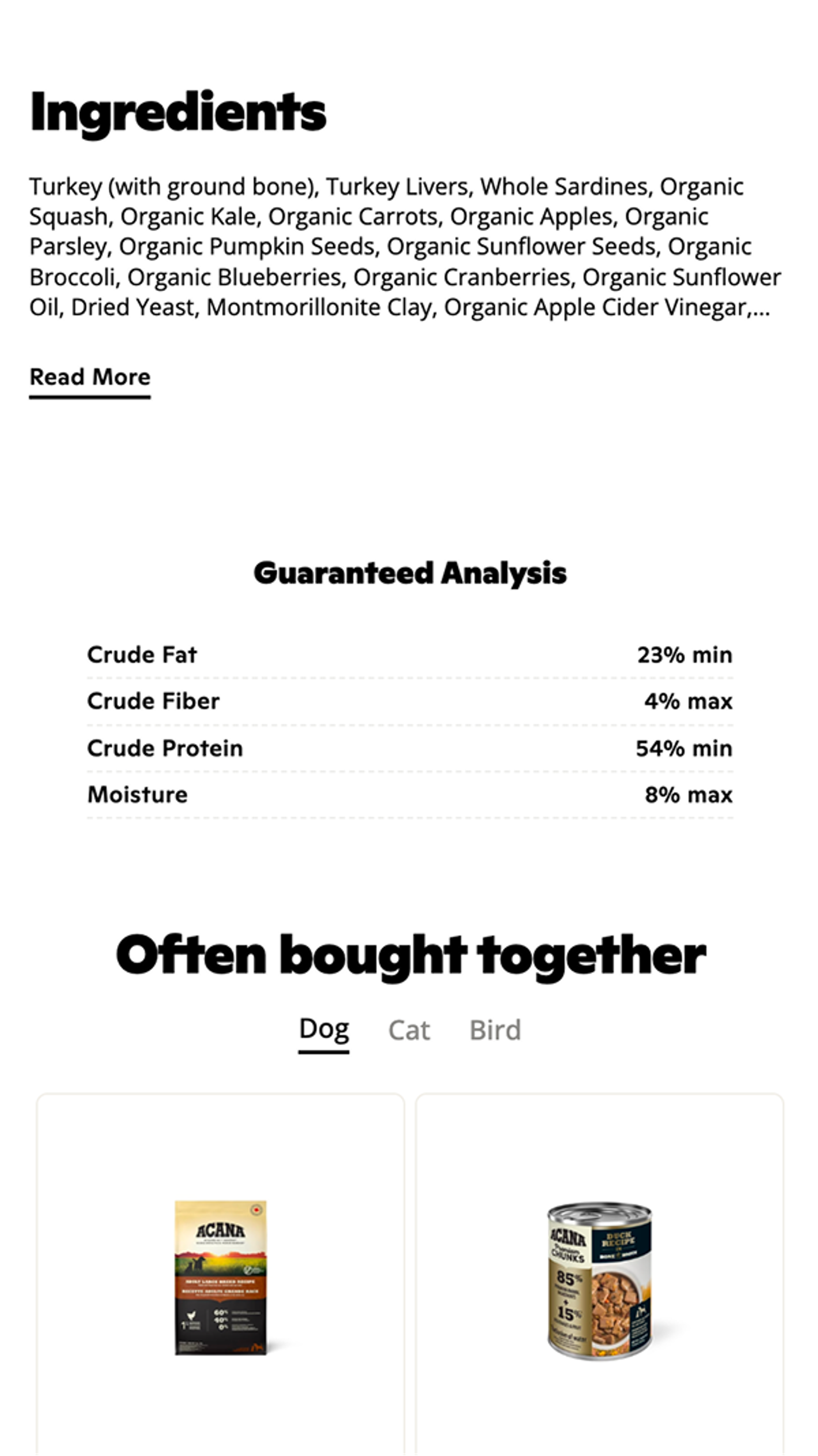 Ingredients for dog food