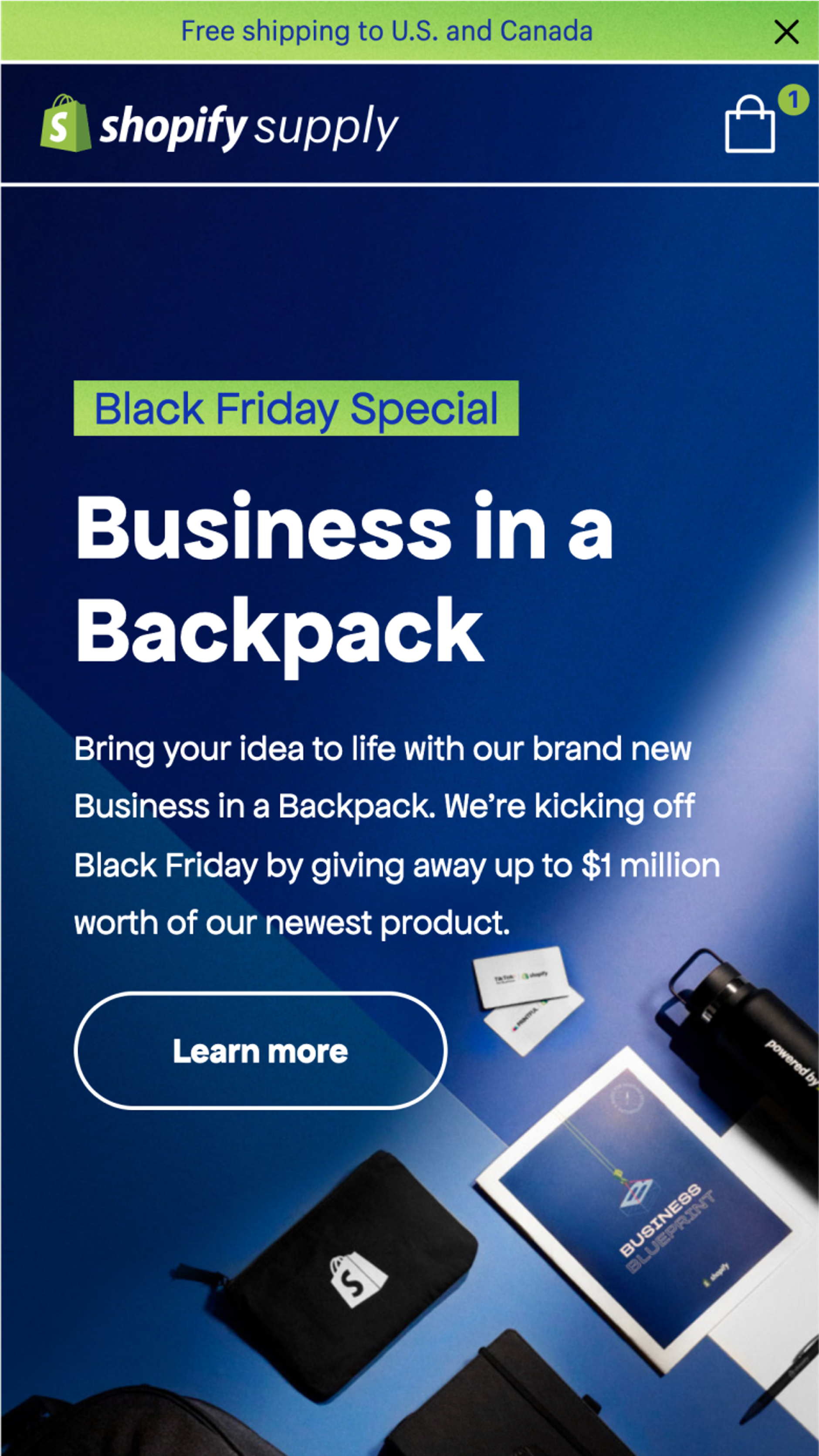 Mobile screenshot of Shopify Supply's hero section