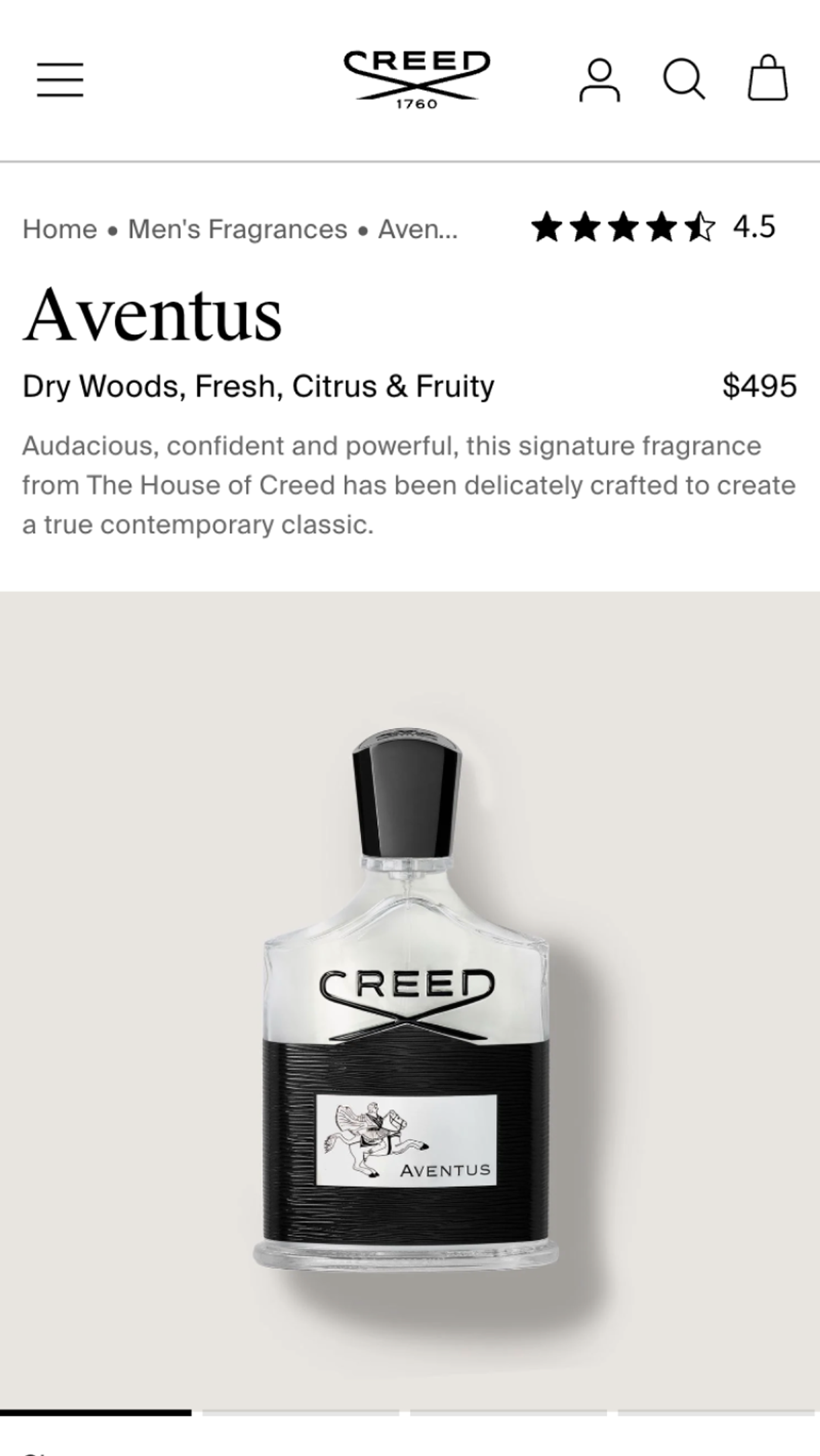 Mobile screenshot of Creed PDP