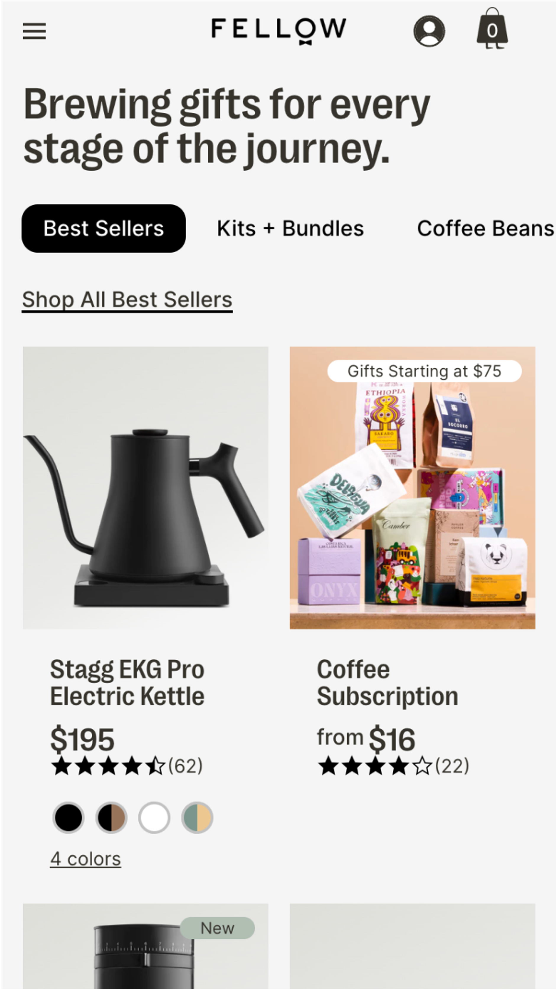Mobile screenshot of Fellow's PLP for gifting best sellers