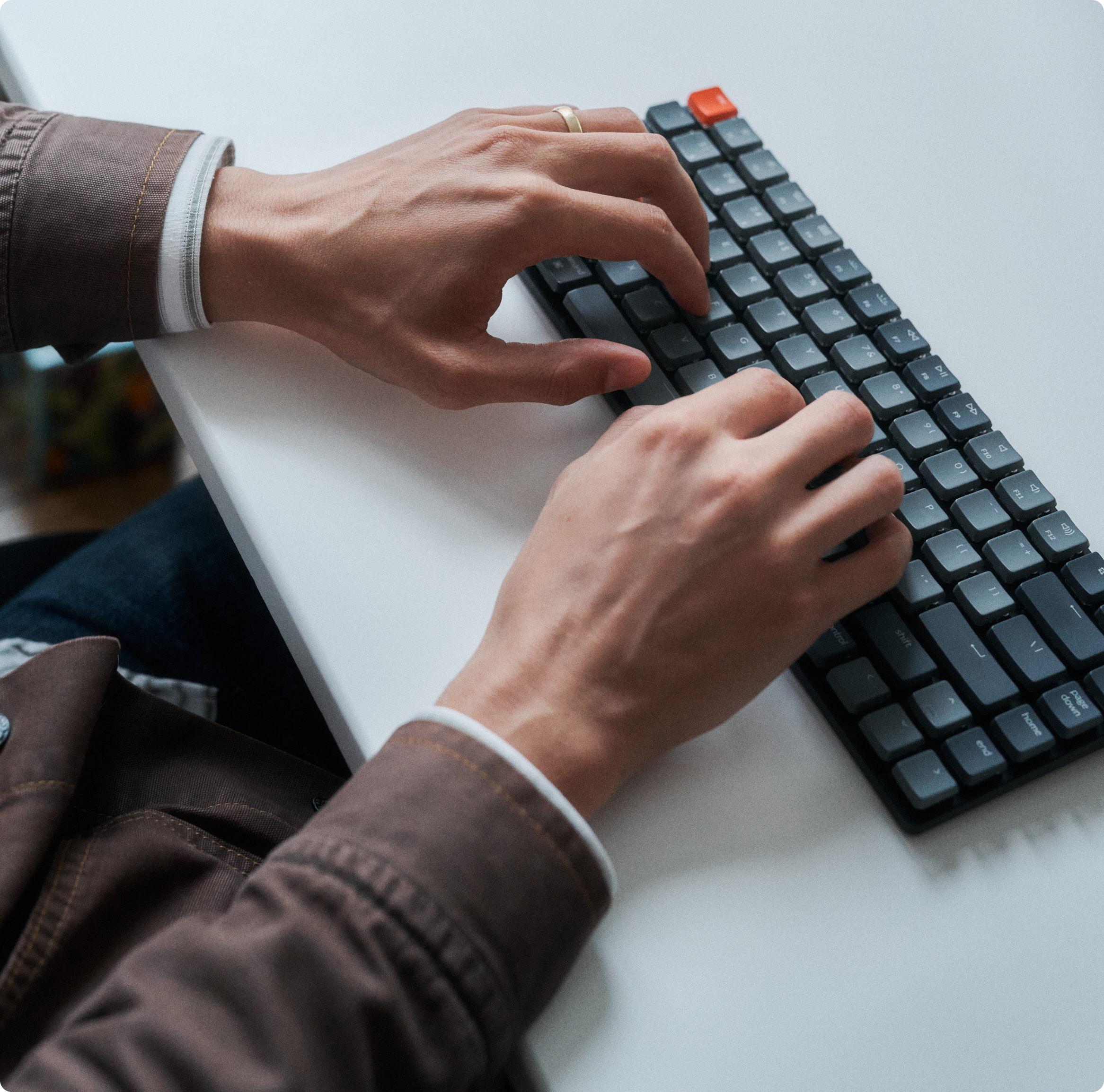 Milo typing on a keyboard