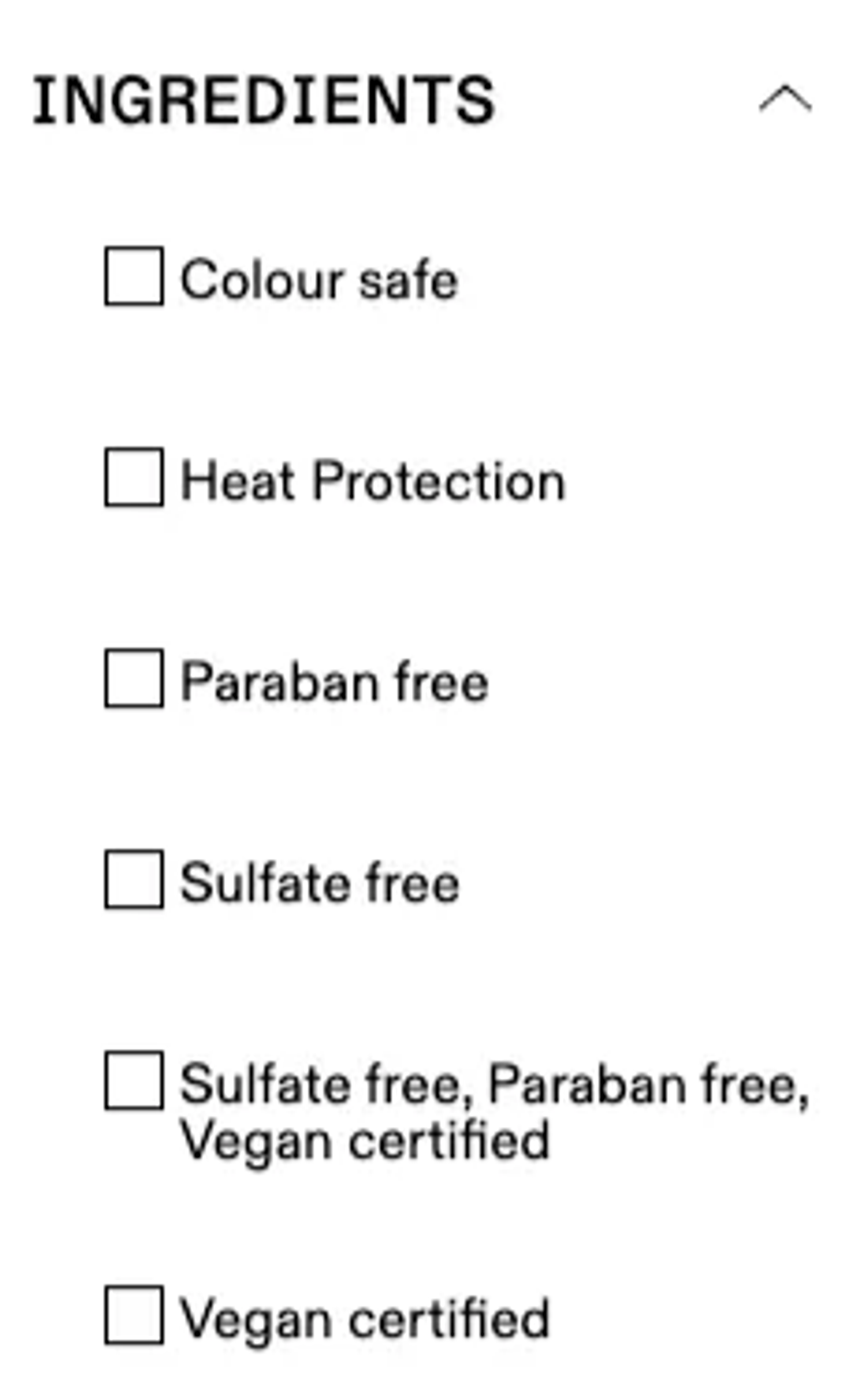 Paul Mitchell website filters, allowing customers to shop by ingredients