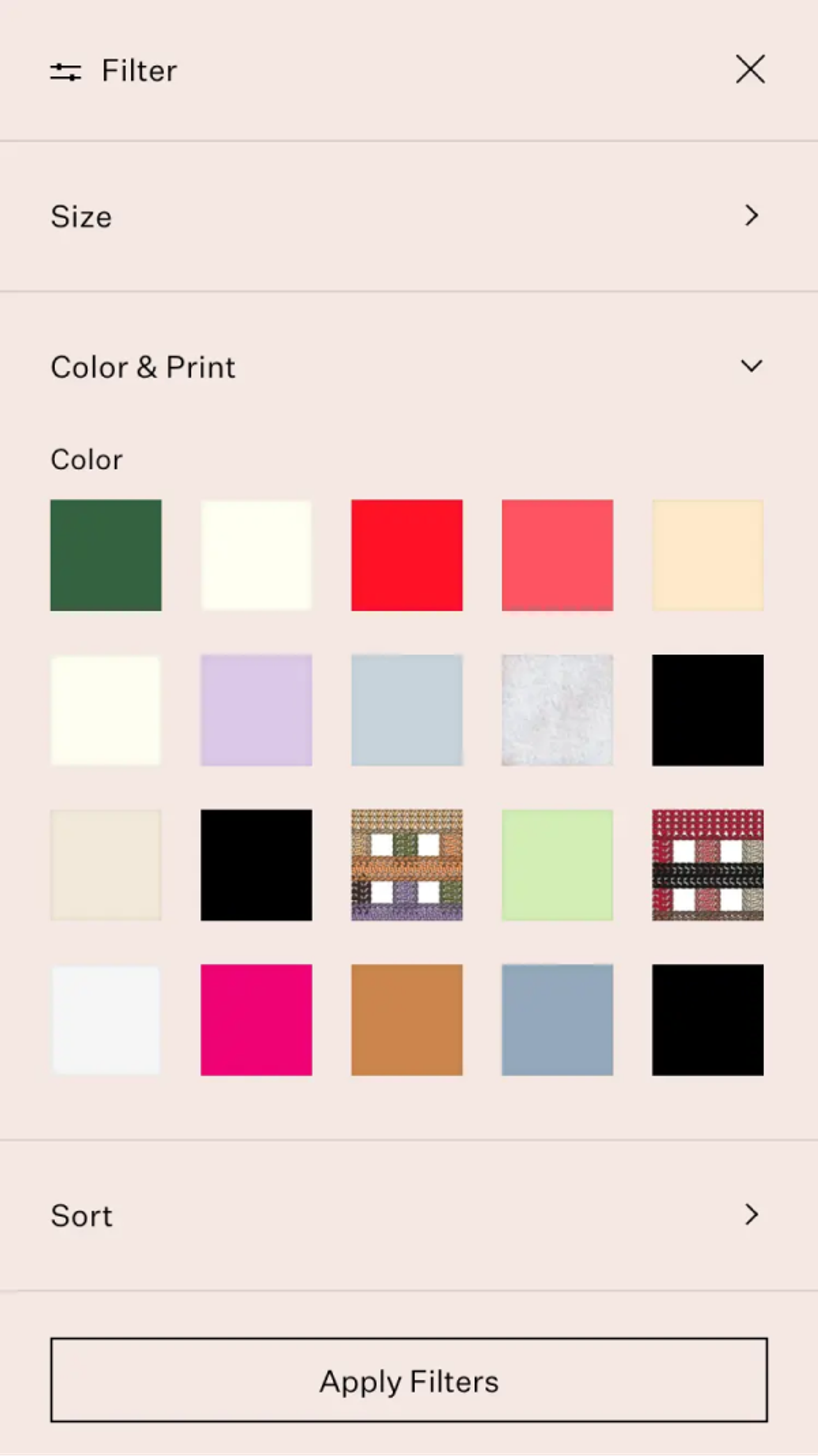 Mobile screenshot of Ulla Johnson's color filtering