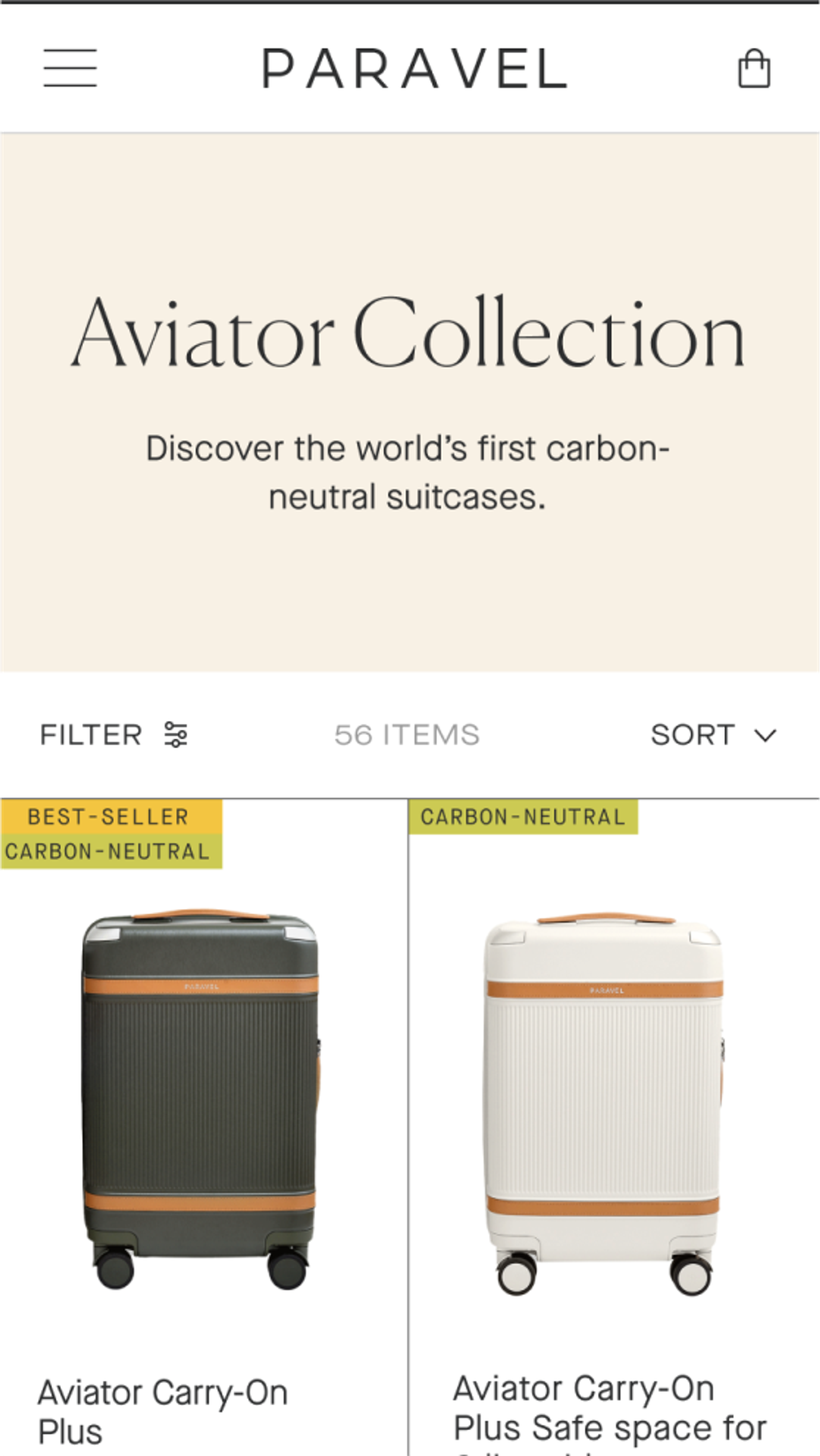 Mobile screenshot of Paravel's Aviator collection page