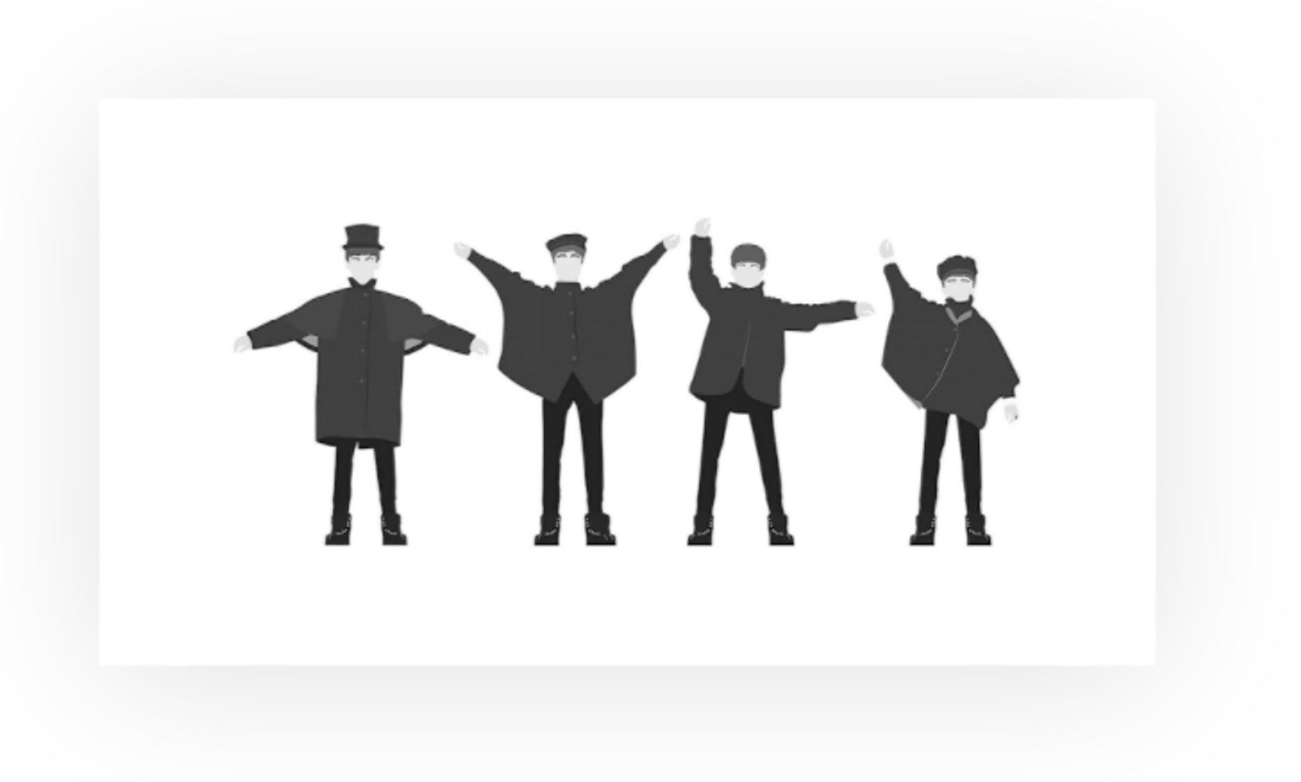 Graphic of people making different shapes with their arms. A reference to the Beatles.