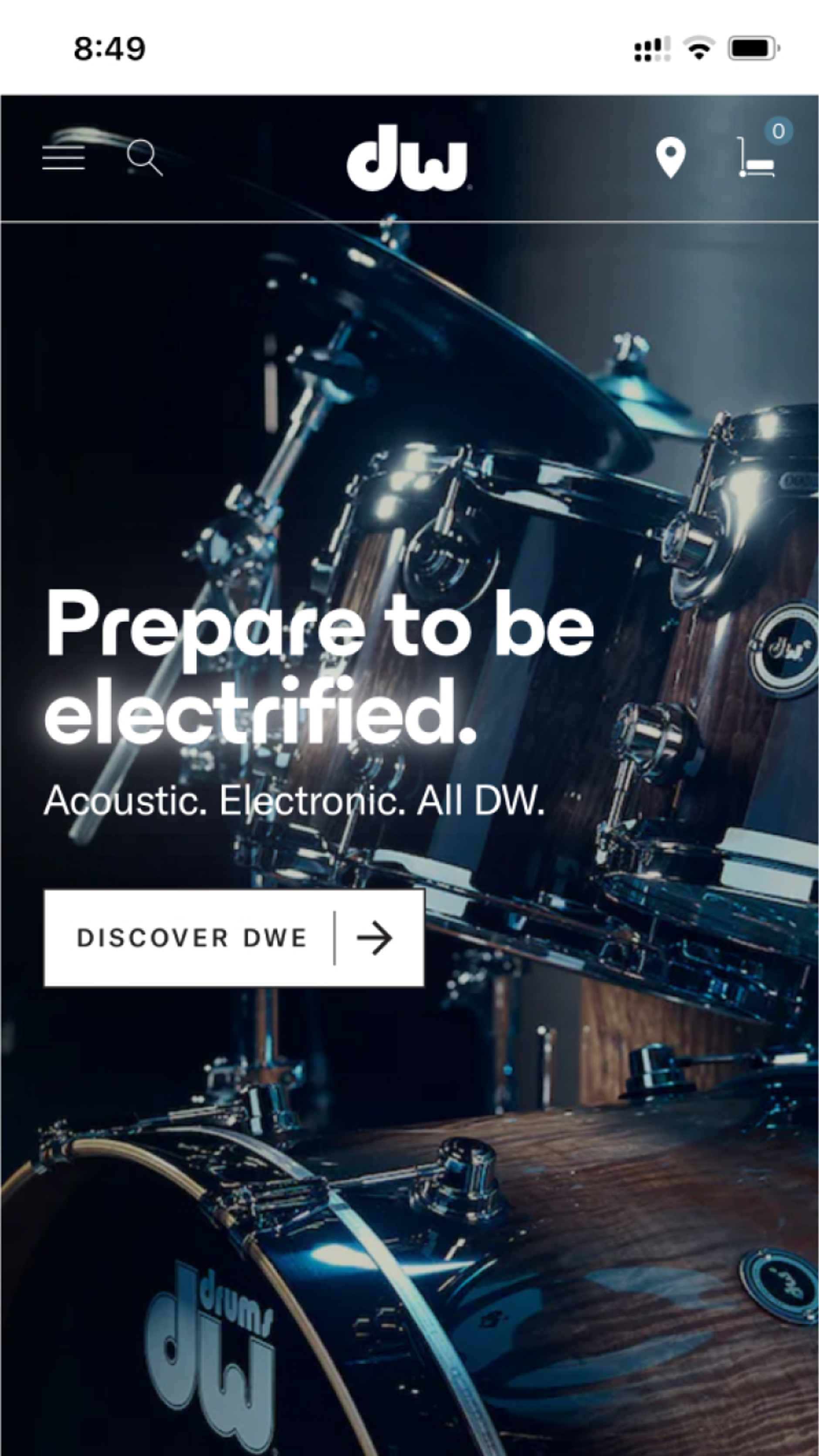 Mobile screenshot of DW Drums homepage