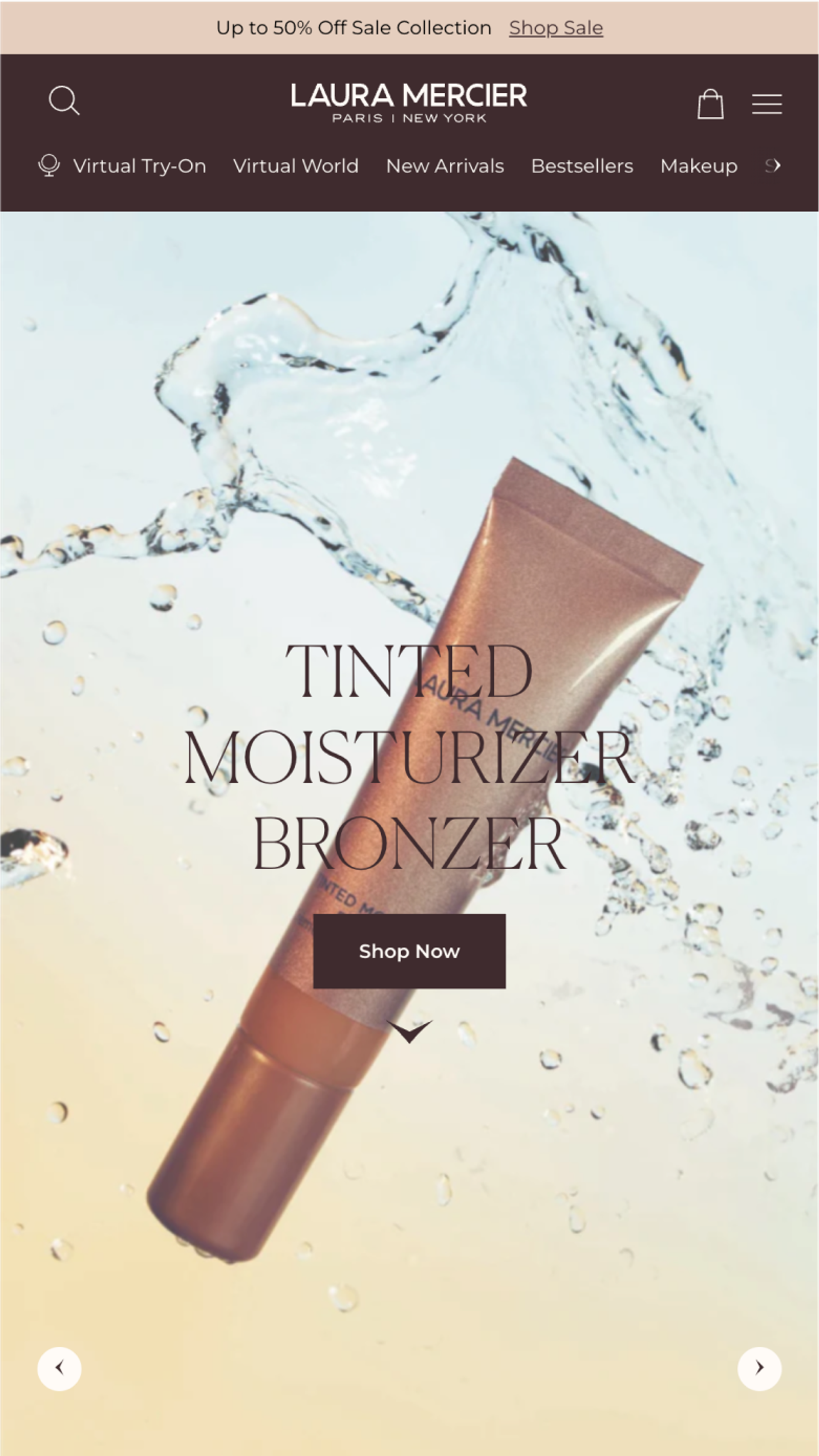 Mobile screenshot of Laura Mercier's homepage hero
