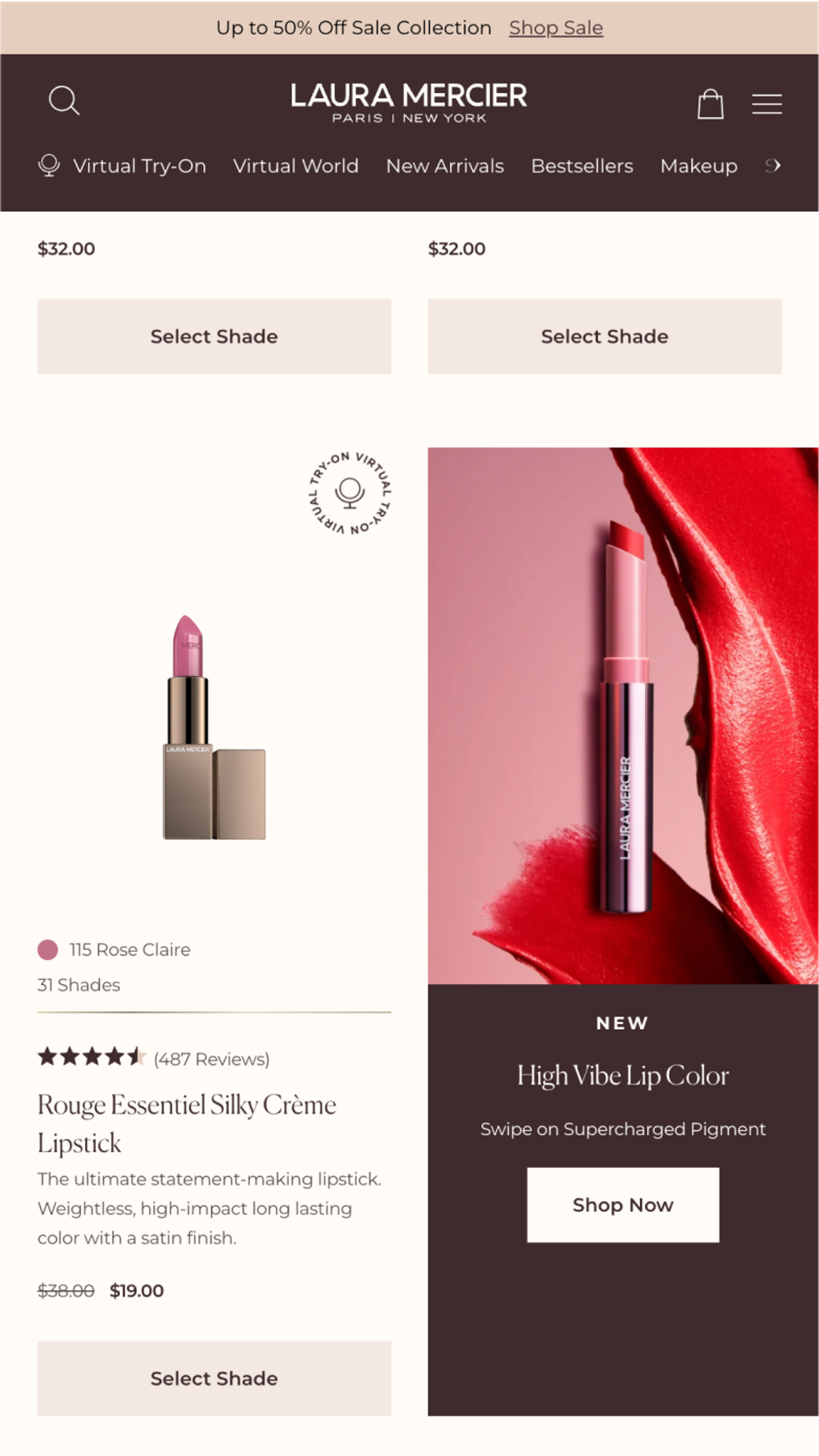 Mobile screenshot of the Laura Mercier PLP