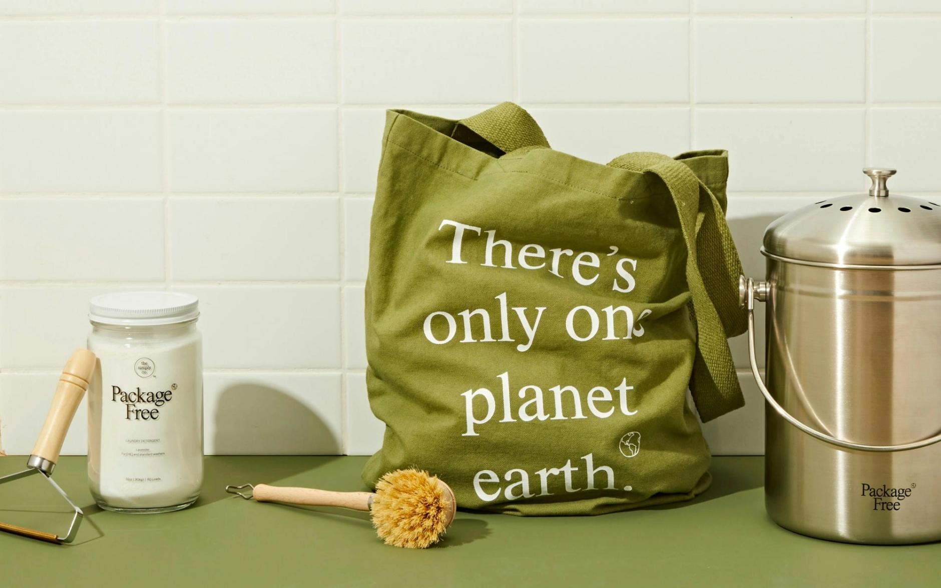 Various Package Free shop items on a tabletop