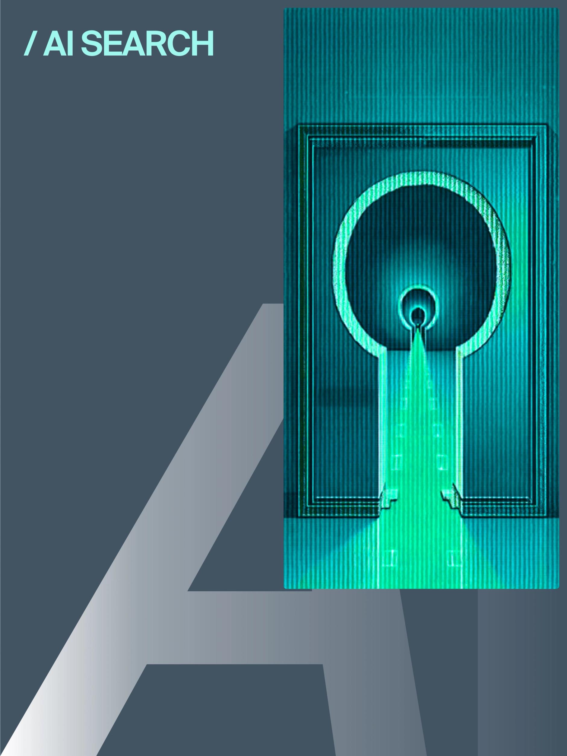 AI Search text on a green and blue astract image