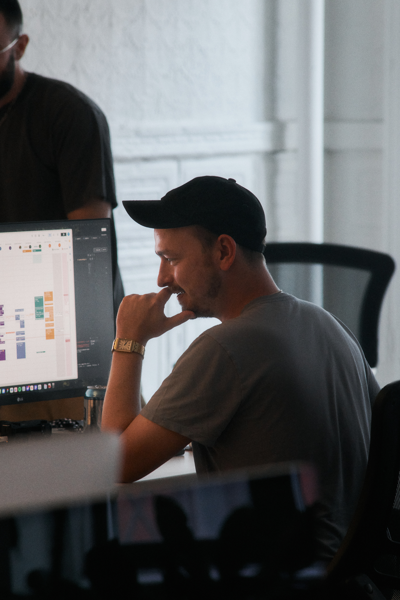 person working on computer in office