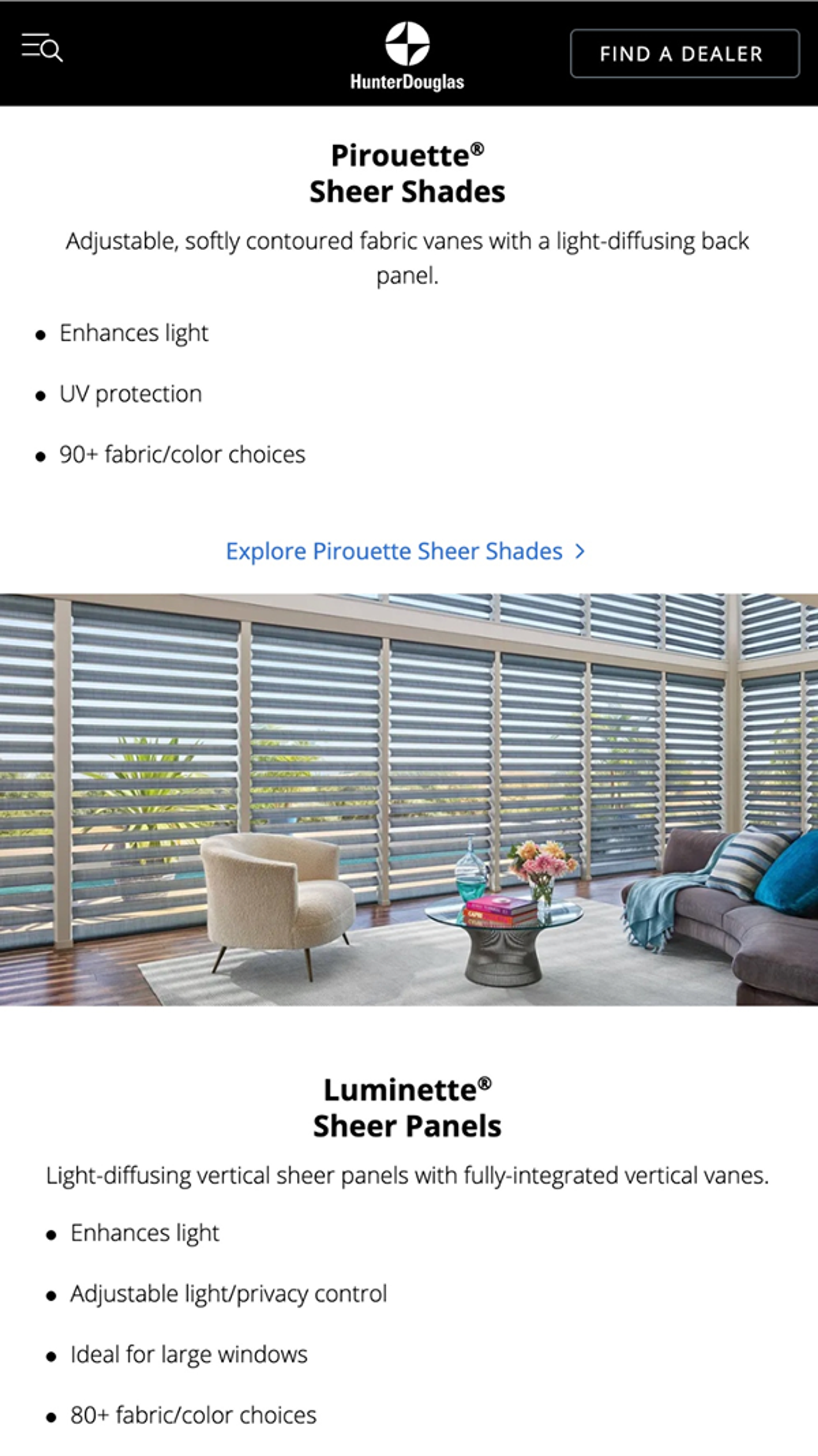 Hunter Douglas shade information