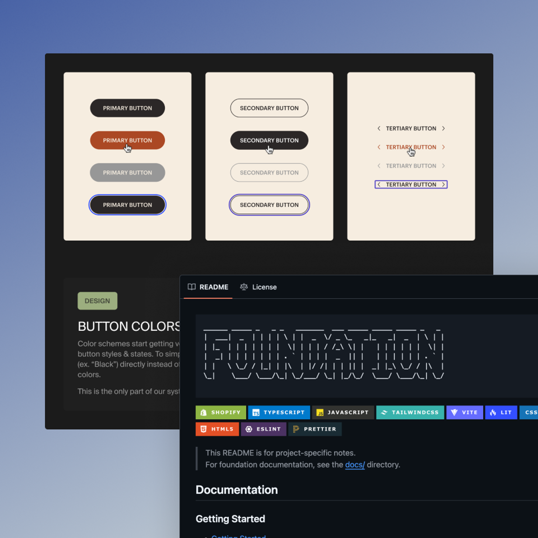 Screenshots of the Figma design system and github repo for Foundation