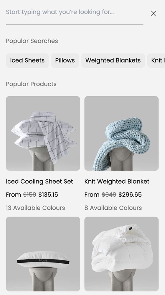Screenshot of Hush Mobile Product Listing Page