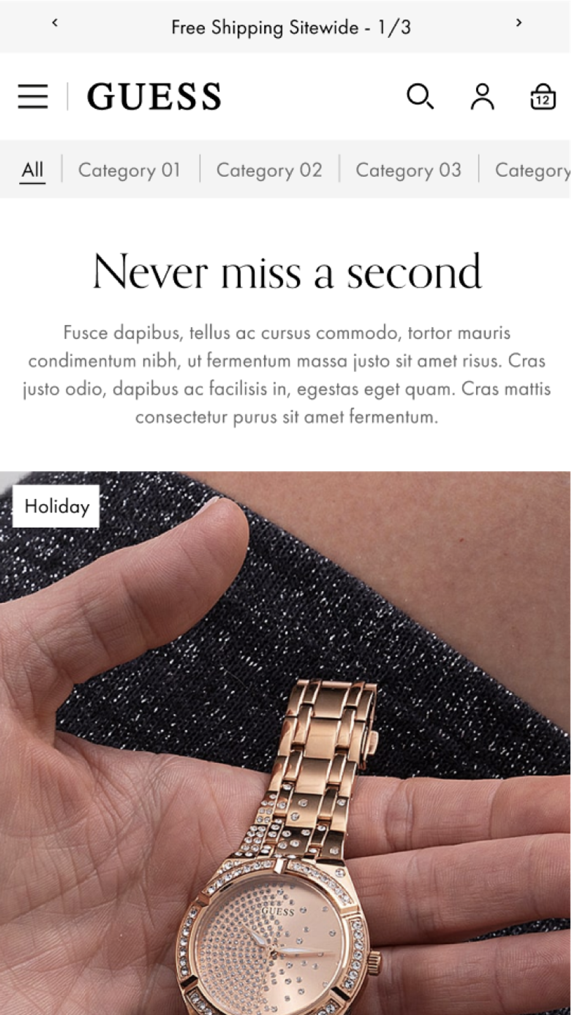 Mobile screenshot of Guess Watches' PLP