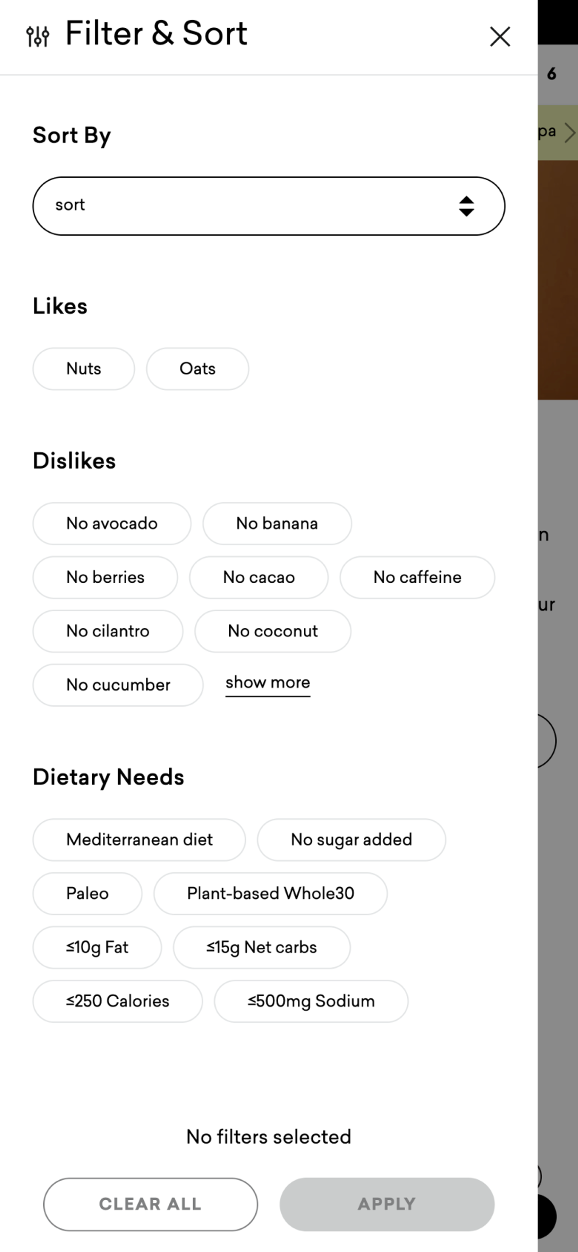 Daily Harvest filter and sort