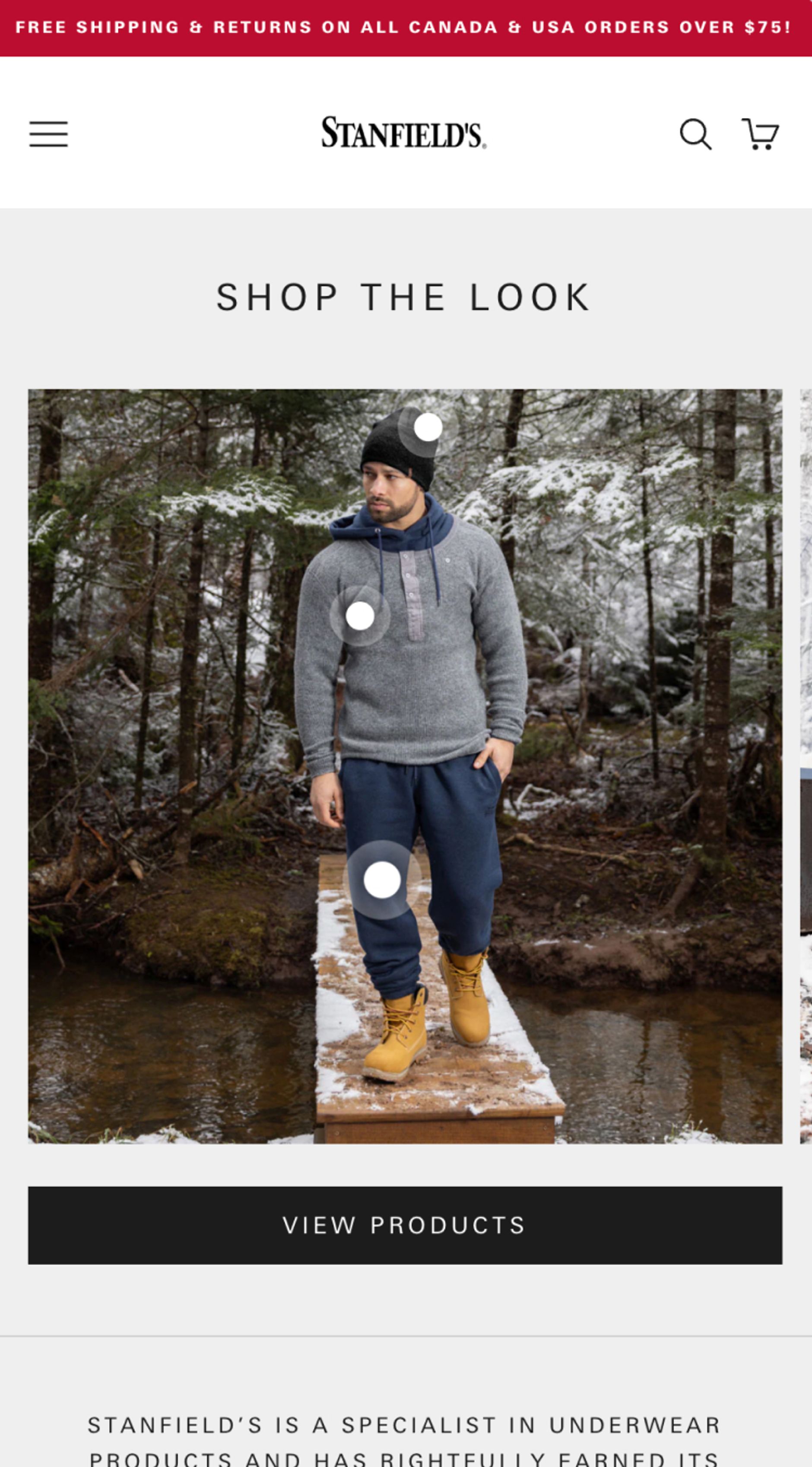 Mobile screenshot of Stanfield's Shop the Look