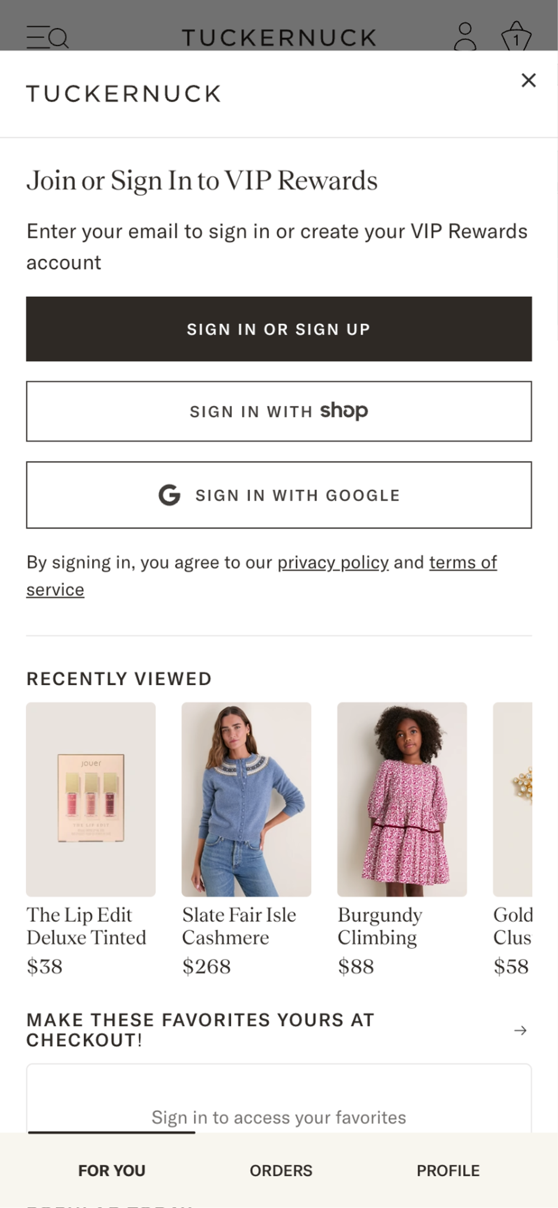 Tuckernuck sign up for VIP rewards
