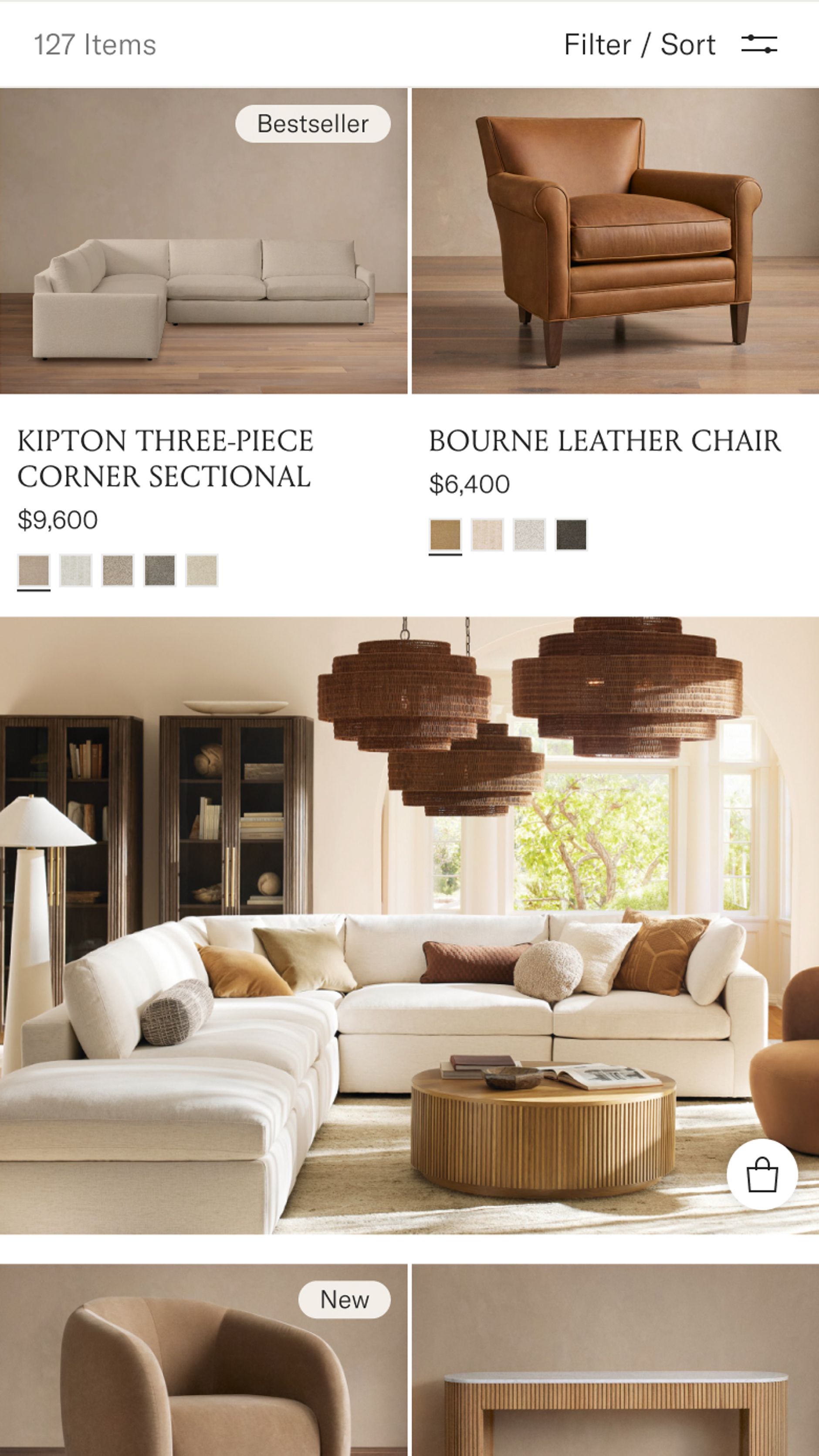 Mobile screenshot of Arhaus' PLP