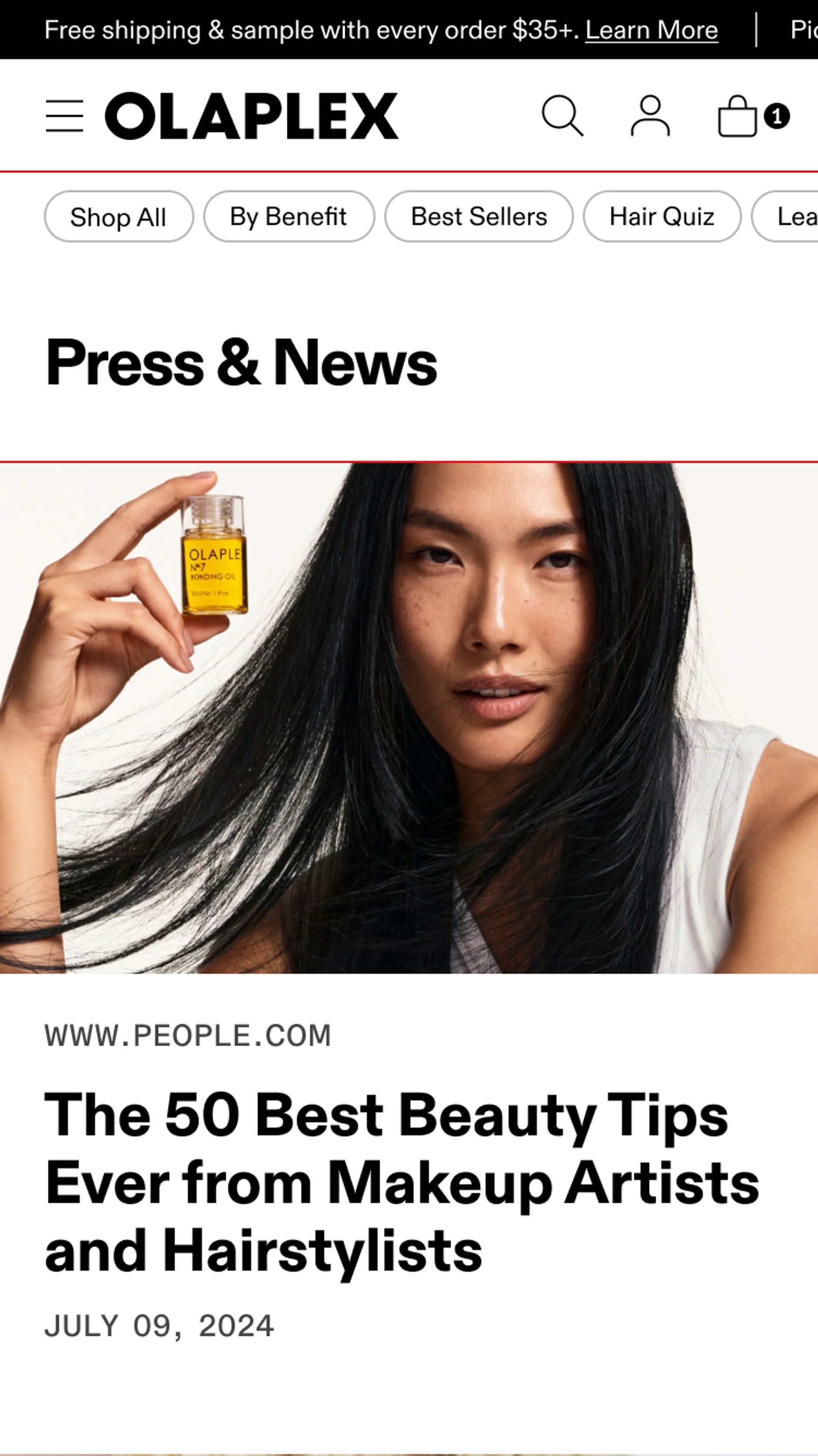 Screenshot of Olaplex Mobile Site Blog