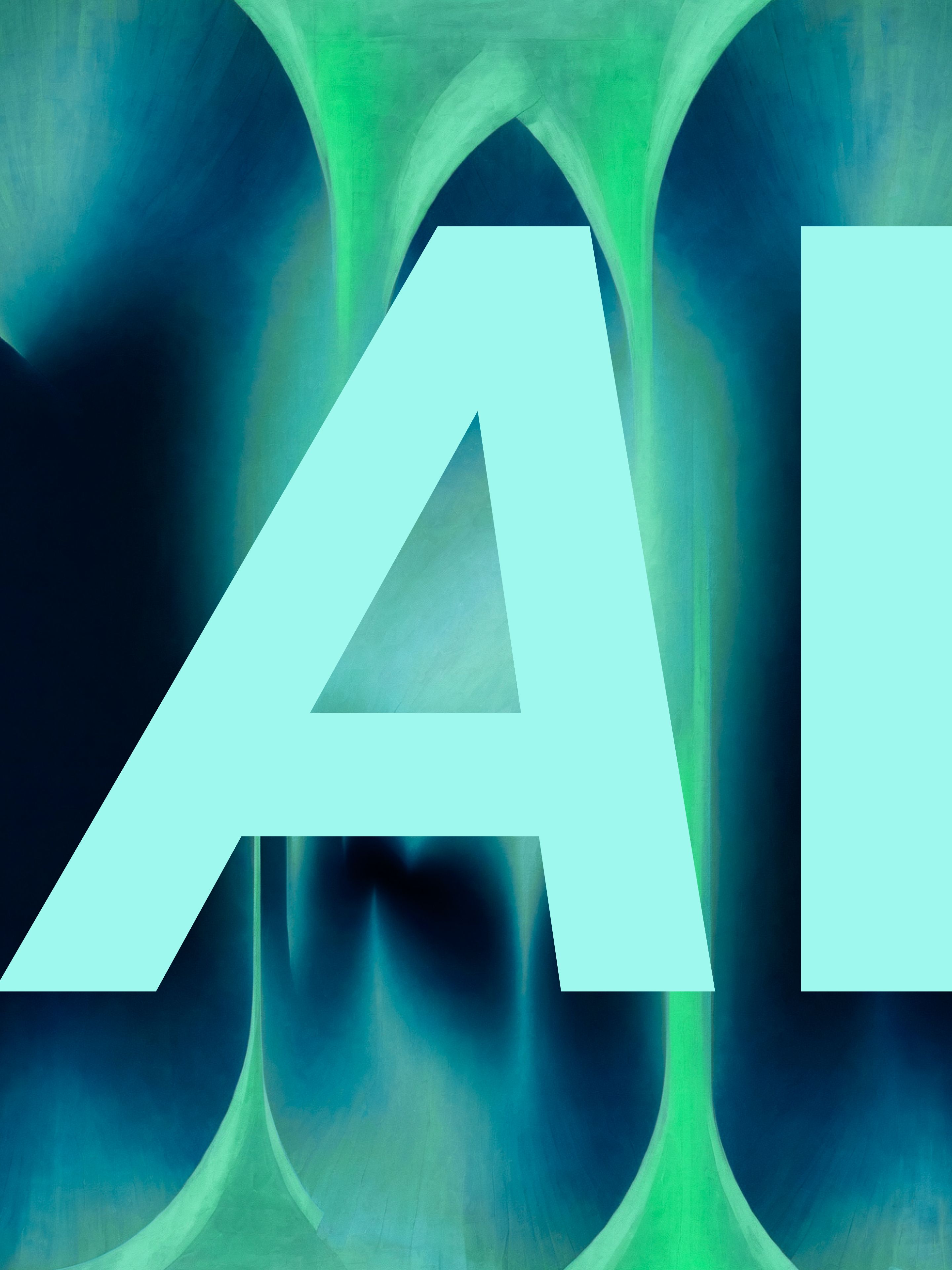 AI text on a green and blue astract image