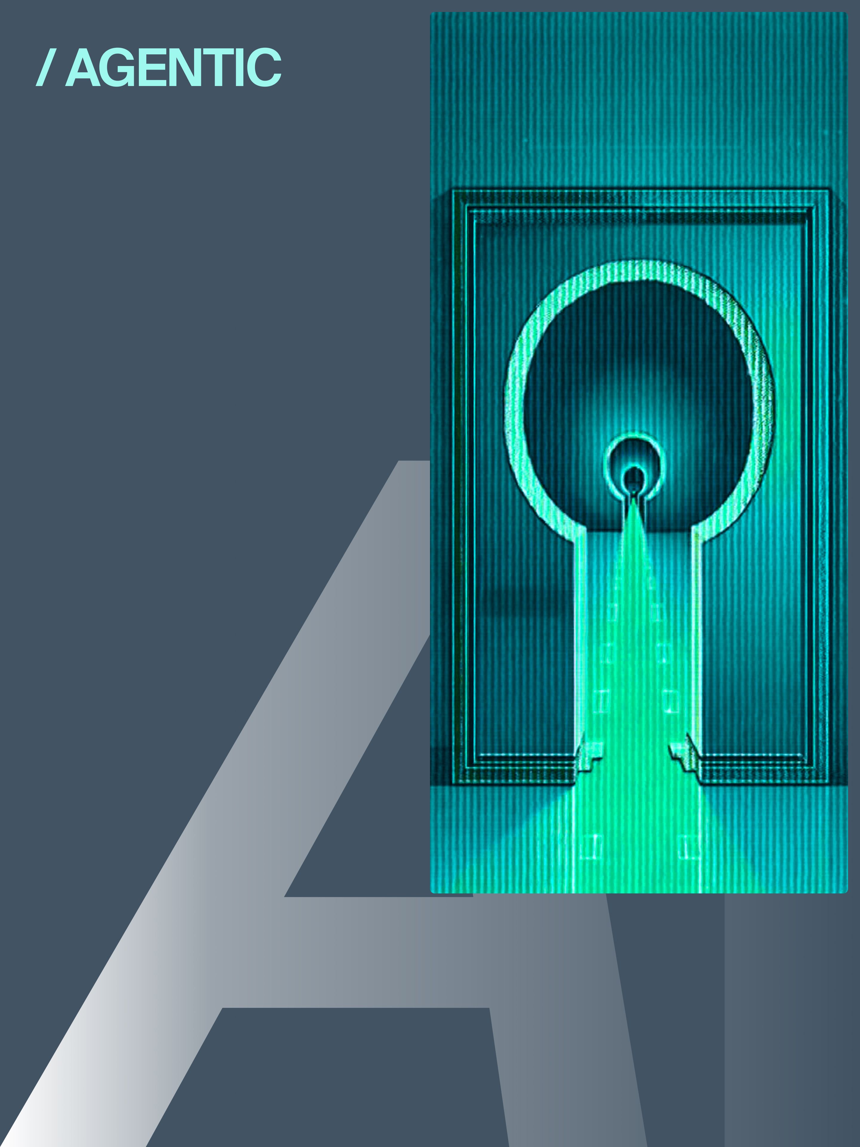 Agentic text on a green and blue astract image