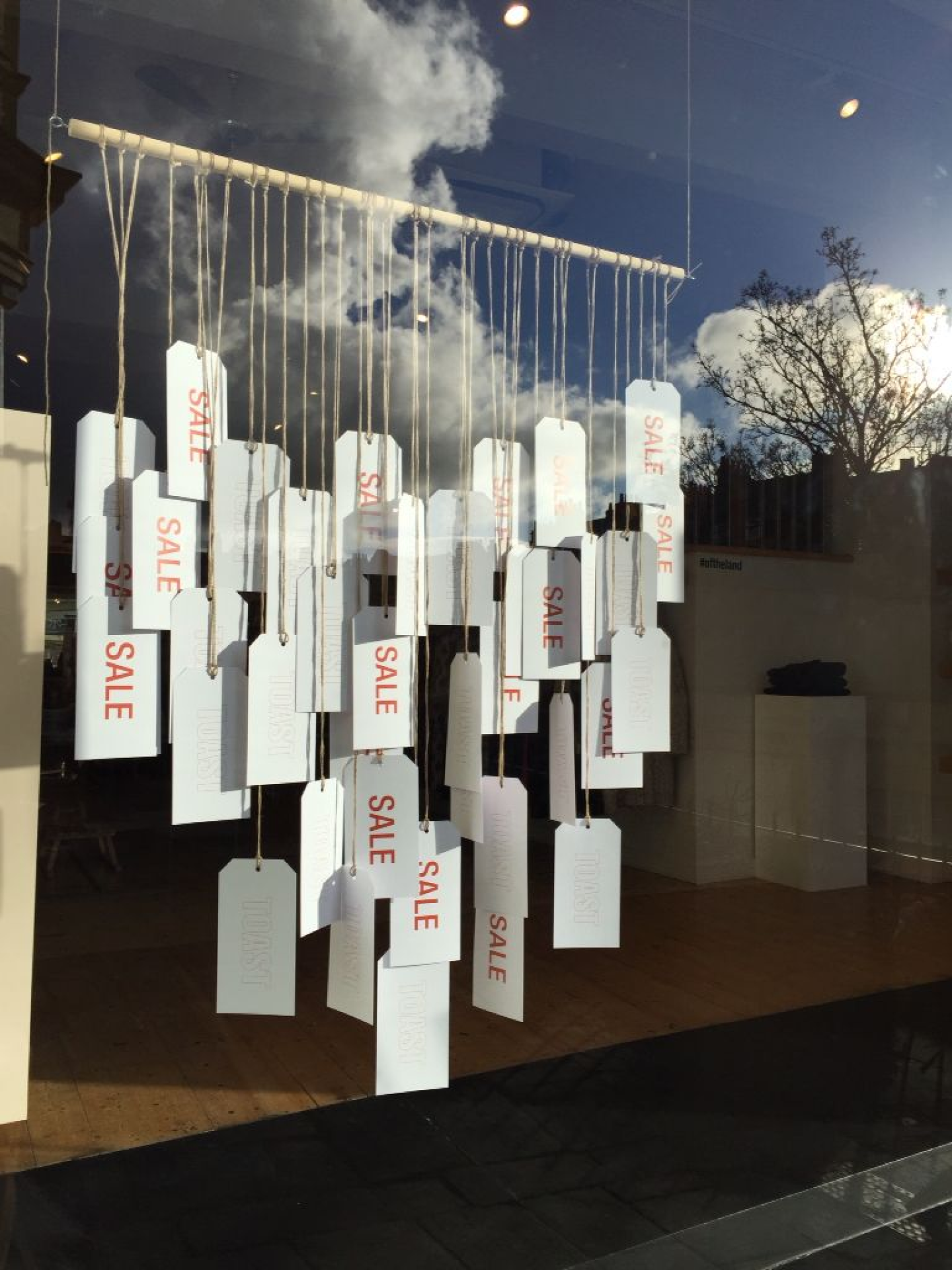 Sale tags over a store showcase