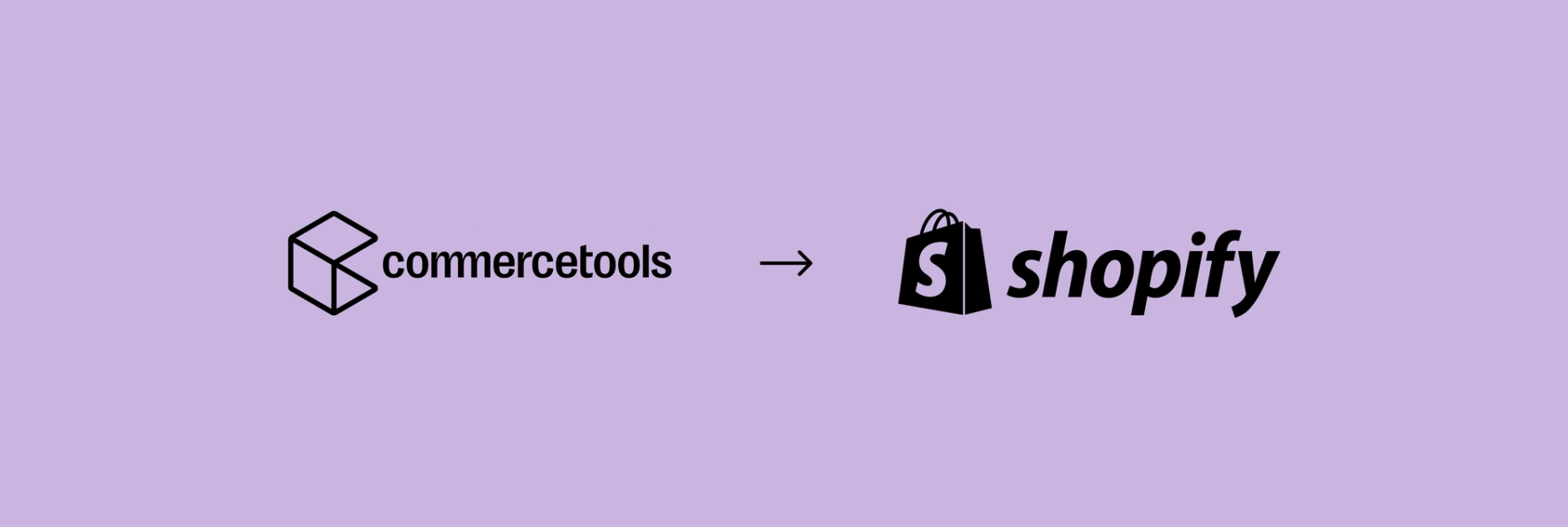 commercetools logo to Shopify logo on a purple background
