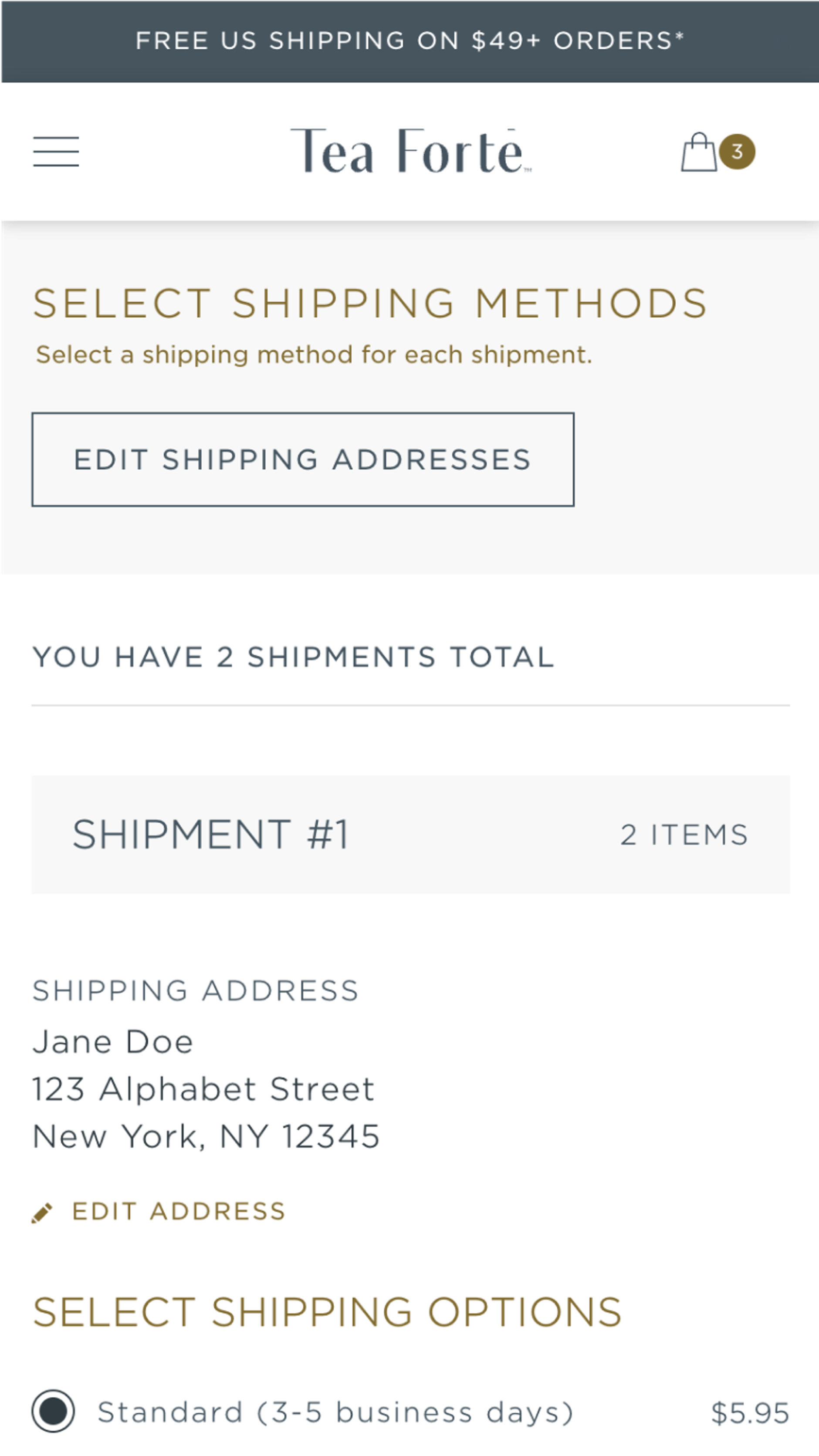 Mobile screenshot of Tea Forté's multi-ship feature