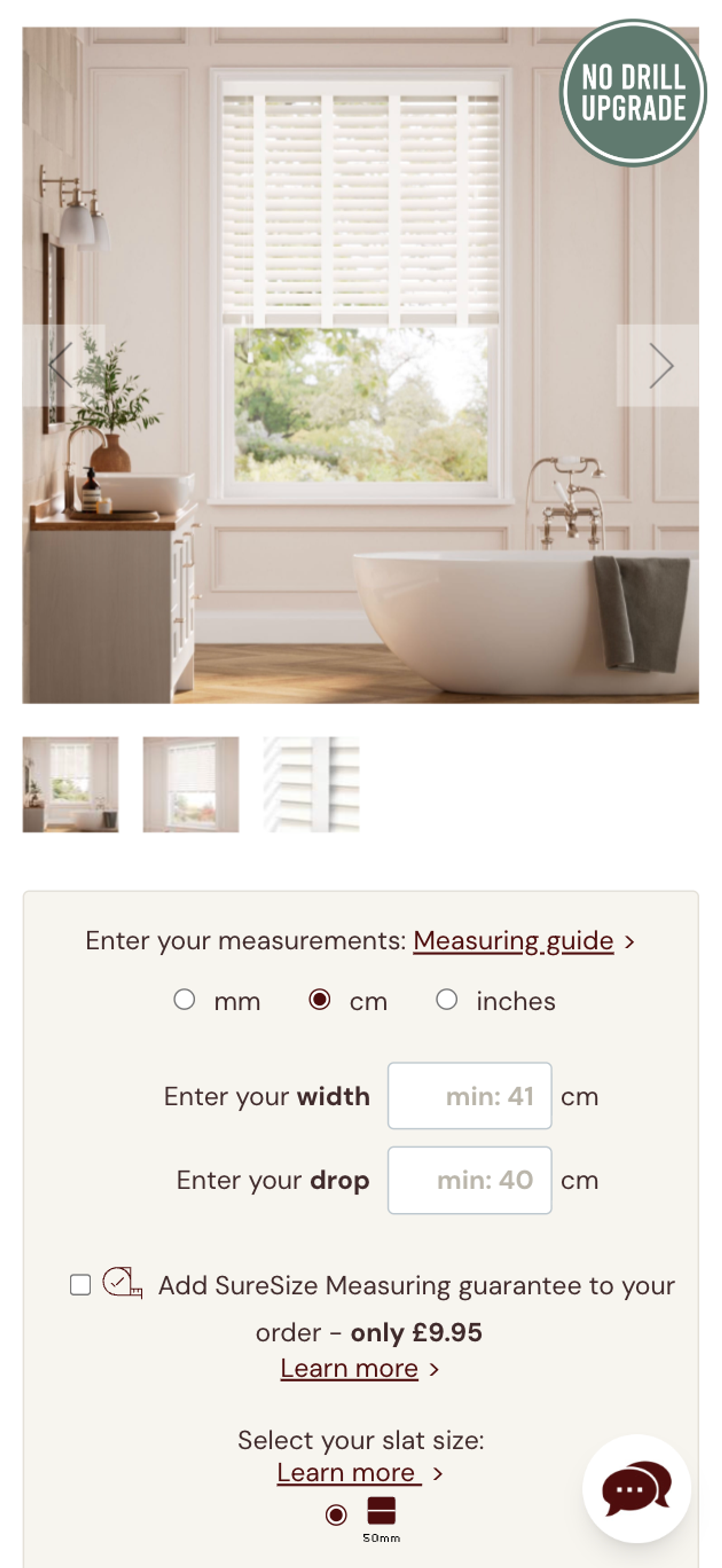 Mobile screenshot measurement guide Blinds2go