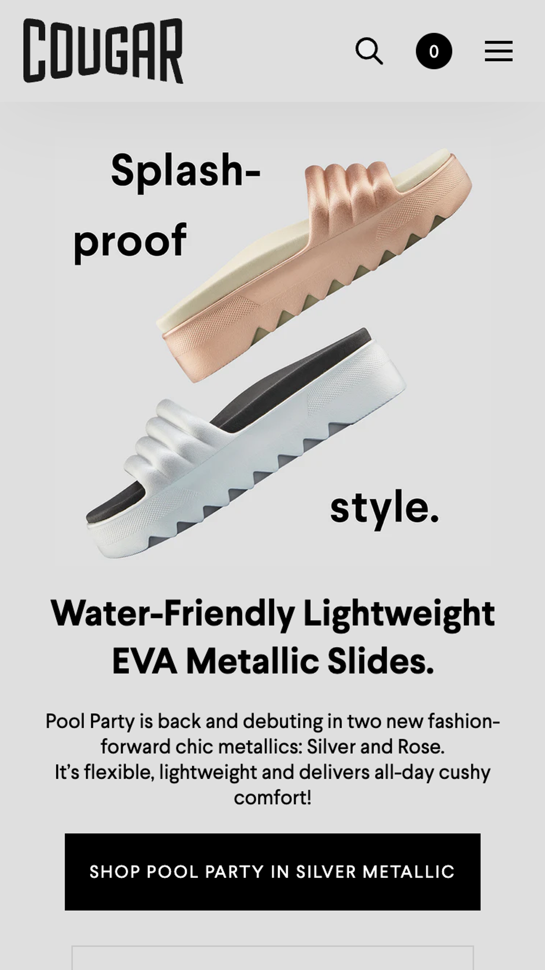 Mobile screenshot of Cougar's splash-proof section