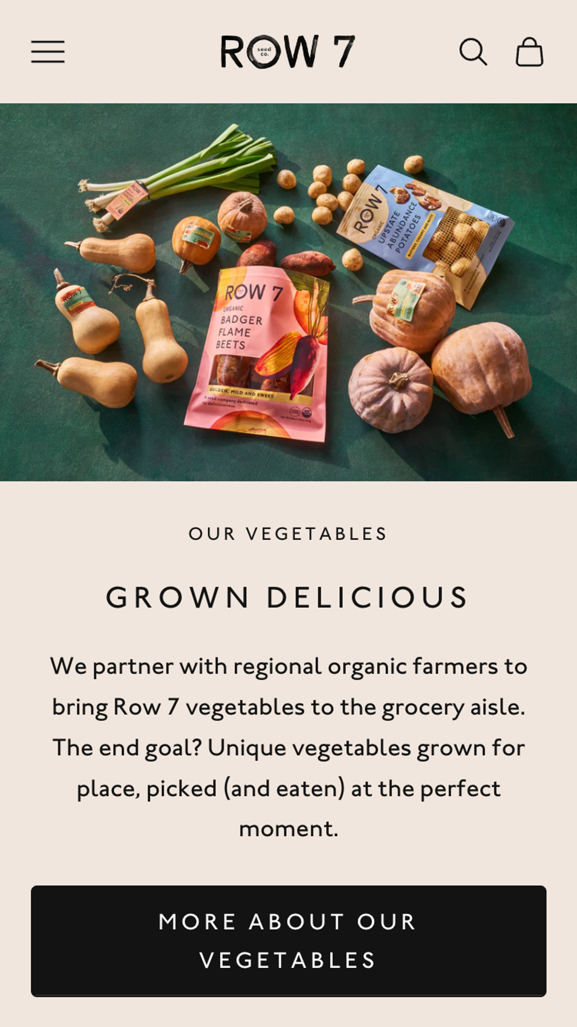 Mobile screenshot of Row7 homepage